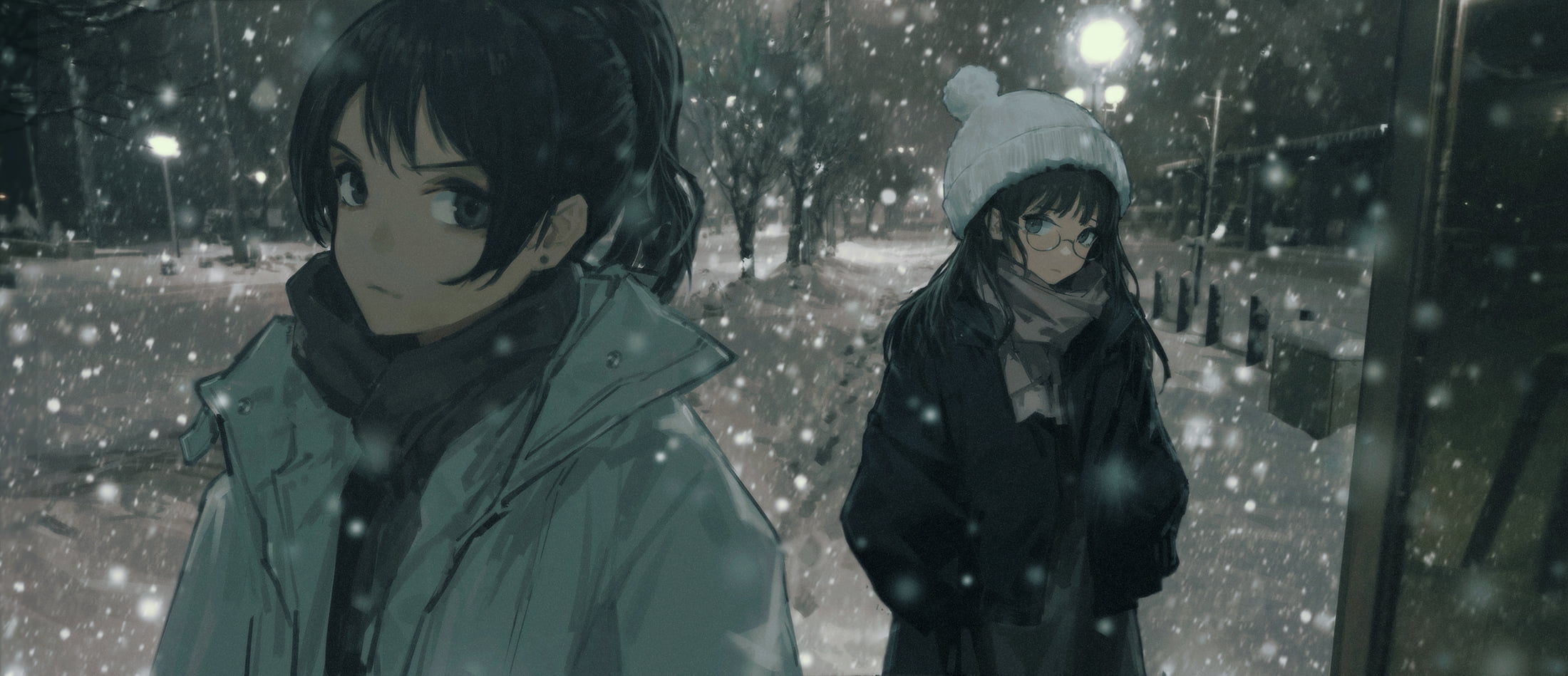 tied hair, anime girls, Wang Xi, 1080P, snow, anime, HD Wallpaper