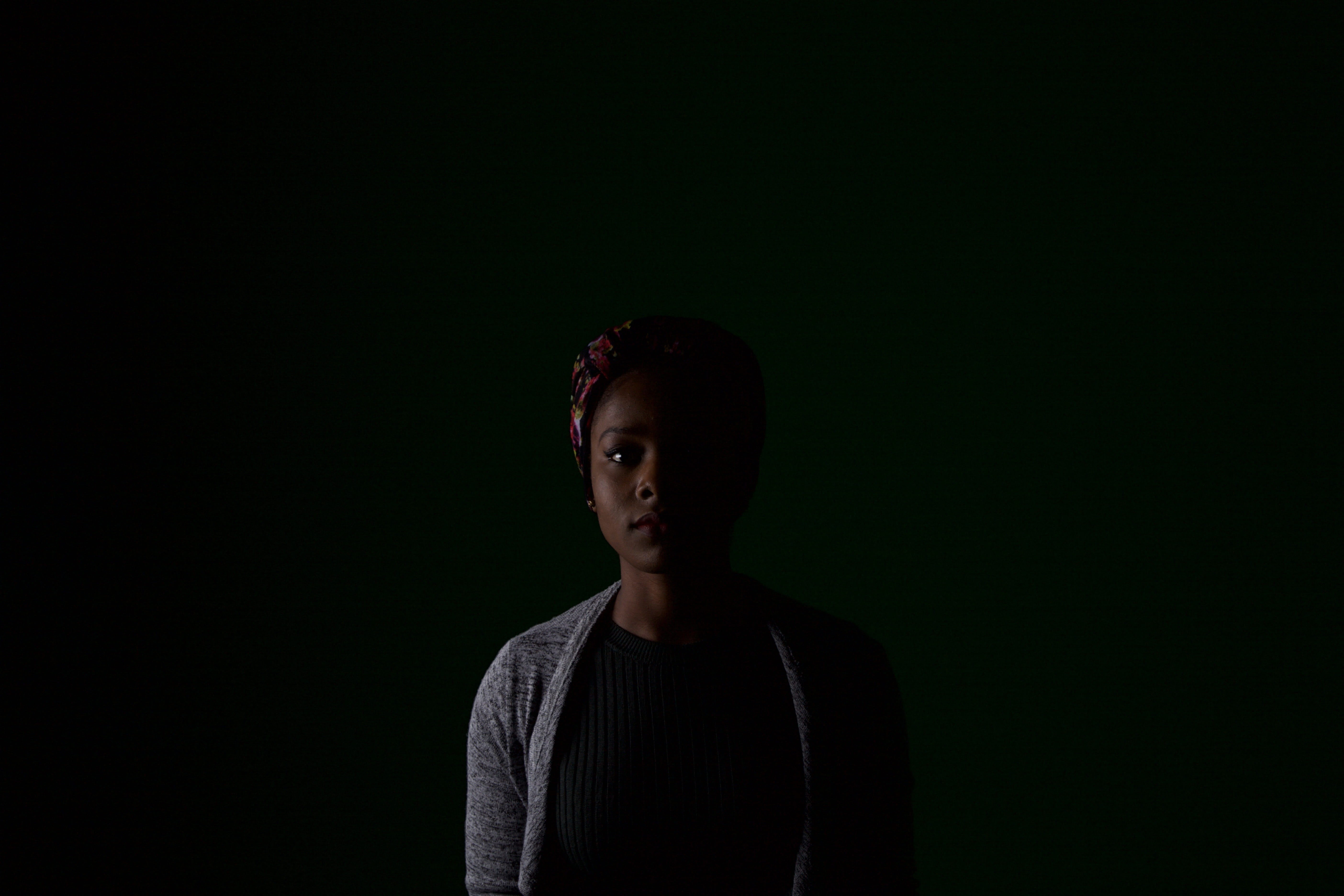 copy space, people, woman, hair, hairstyle, wearing, tied, 5K, spotlight, contemplation, studio shot, adult, uncertainty, one person, looking at camera, HD Wallpaper