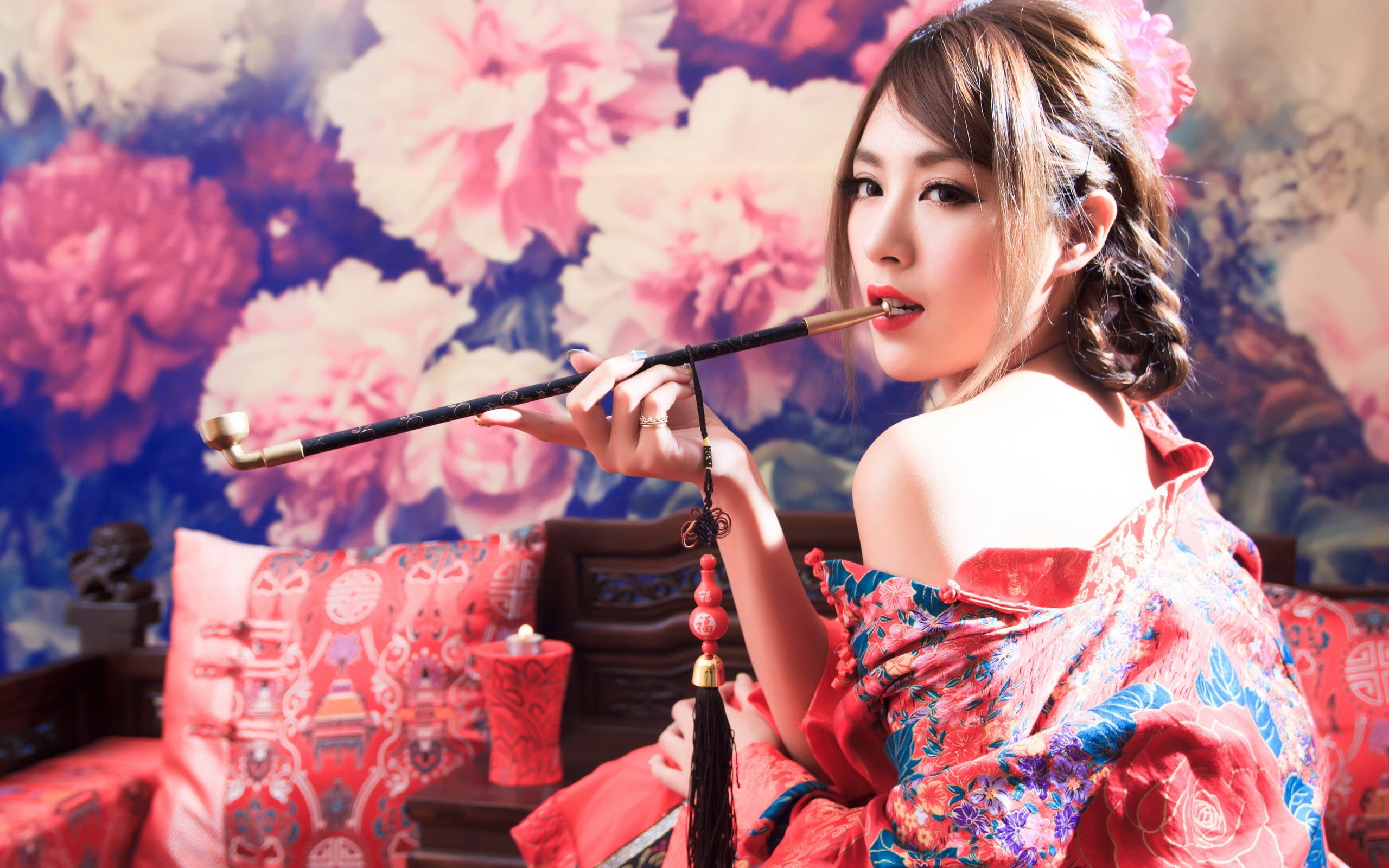 smoking, 2K, Asian, opium pipe, women, HD Wallpaper