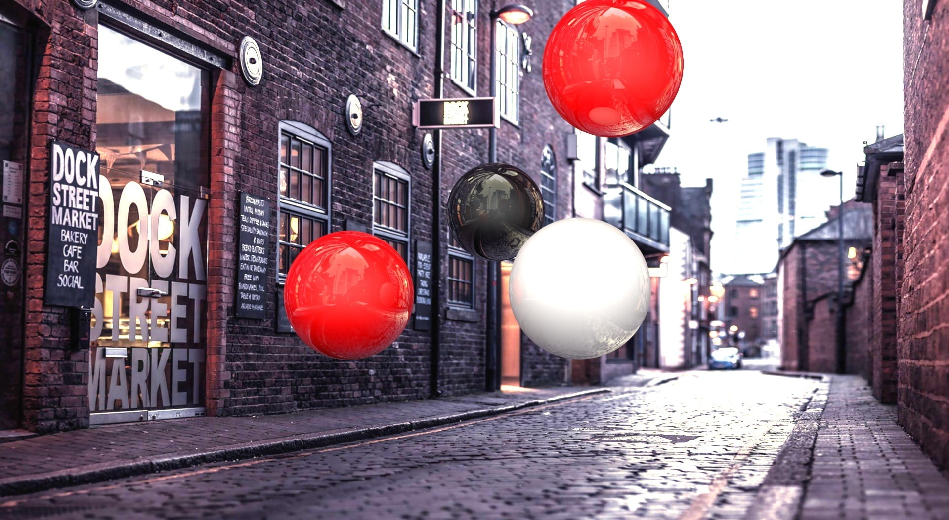 helium balloon, spheres street, market, sphere, wall, outdoors, building, Aero, Creative, balloons, lighting equipment, building exterior, city, beautiful, HD Wallpaper