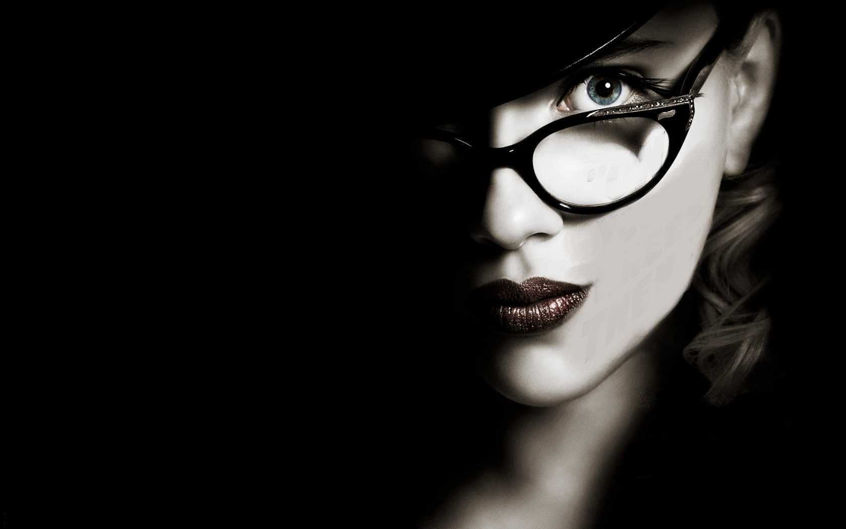 glasses, framed, s, beauty, lifestyles, one person, eyeglasses, cat, headshot, adult, Scarlett Johansson, copy space, young adult, make-up, human face, HD Wallpaper