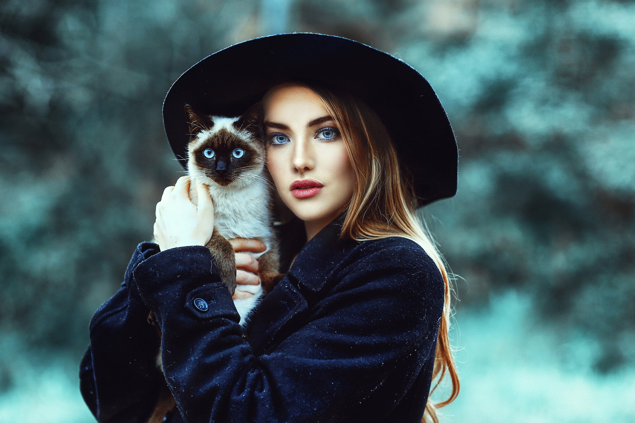 women, waist up, model, domestic, domestic cat, young women, clothing, warm clothing, 1080P, mammal, Alessandro Di Cicco, teenager, real people, domestic animals, HD Wallpaper