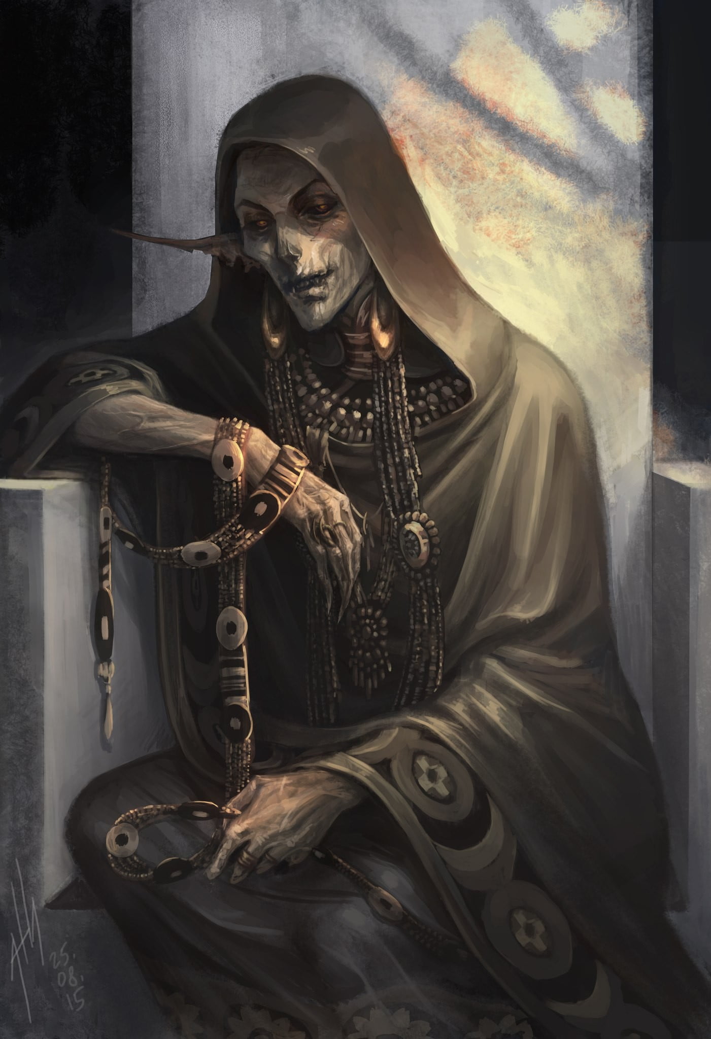 contemplation, fantasy art, clothing, adult, drawing, old, front view, 1080P, one person, skeleton, halloween, portrait, human skull, cloak, indoors, holding, Phone HD Wallpaper