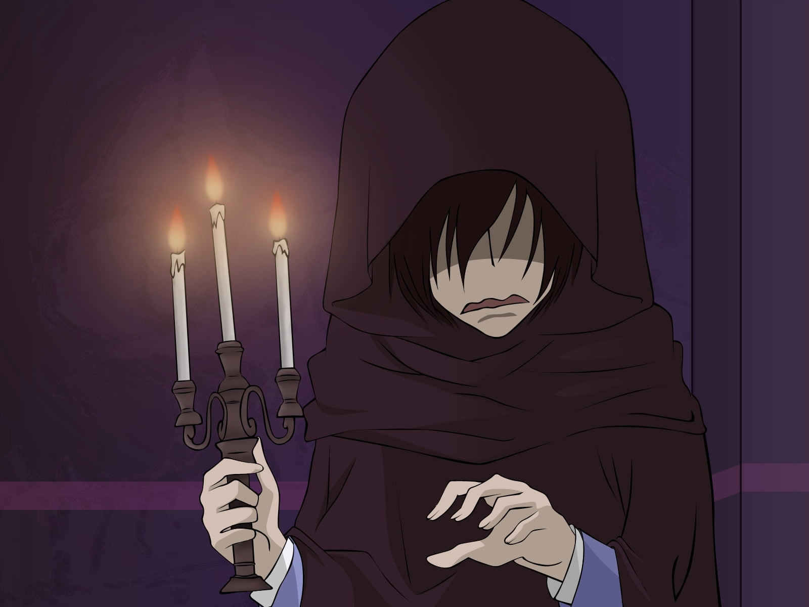 illuminated, hood - clothing, religion, clothing, indoors, black, illustration, one person, candlelabra, front view, lifestyles, real people, leisure activity, HD Wallpaper