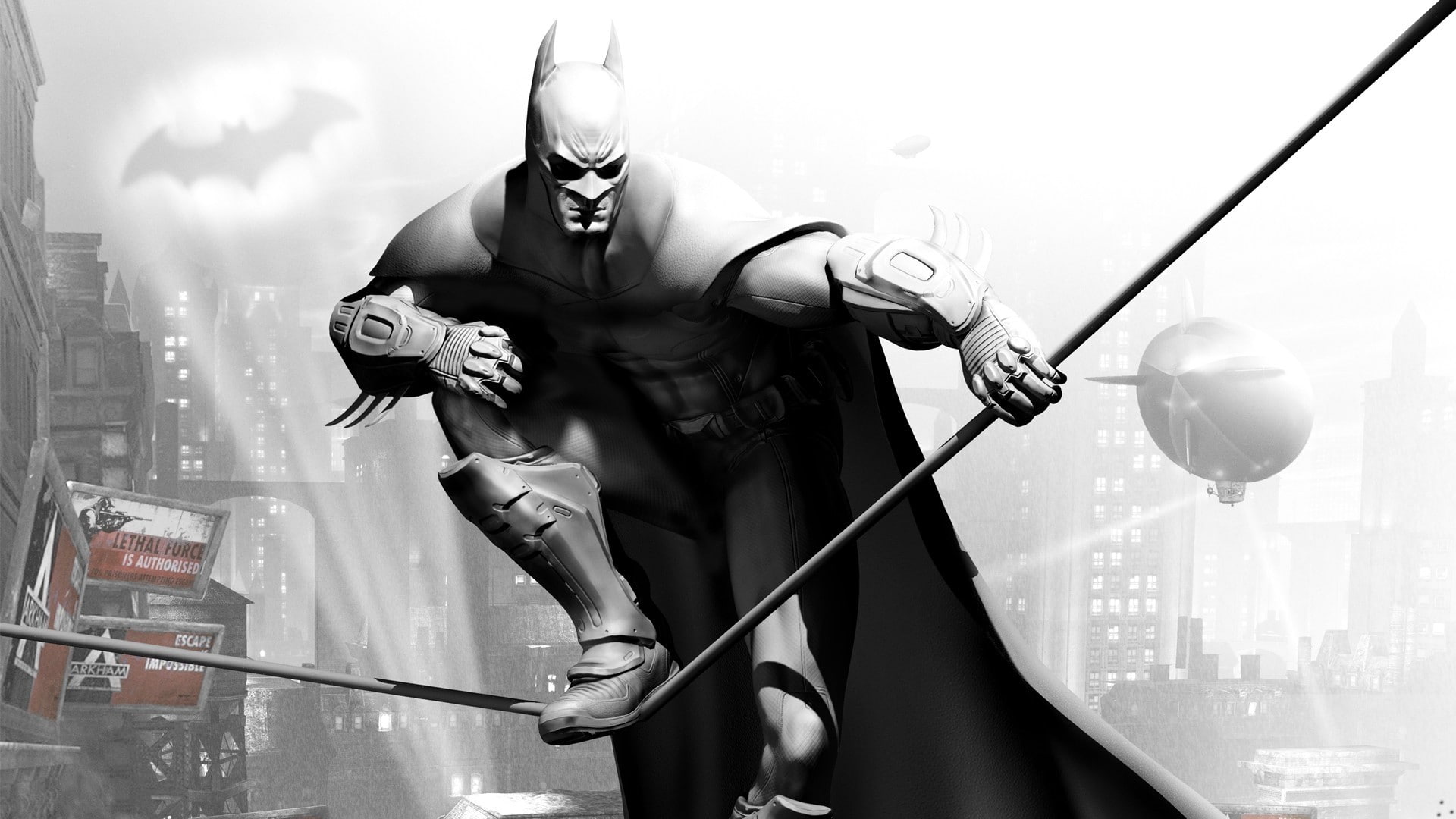 built structure, architecture, day, Batman arkham city, Cloak, one person, city, holding, nature, building exterior, front view, 1080P, low angle view, HD Wallpaper