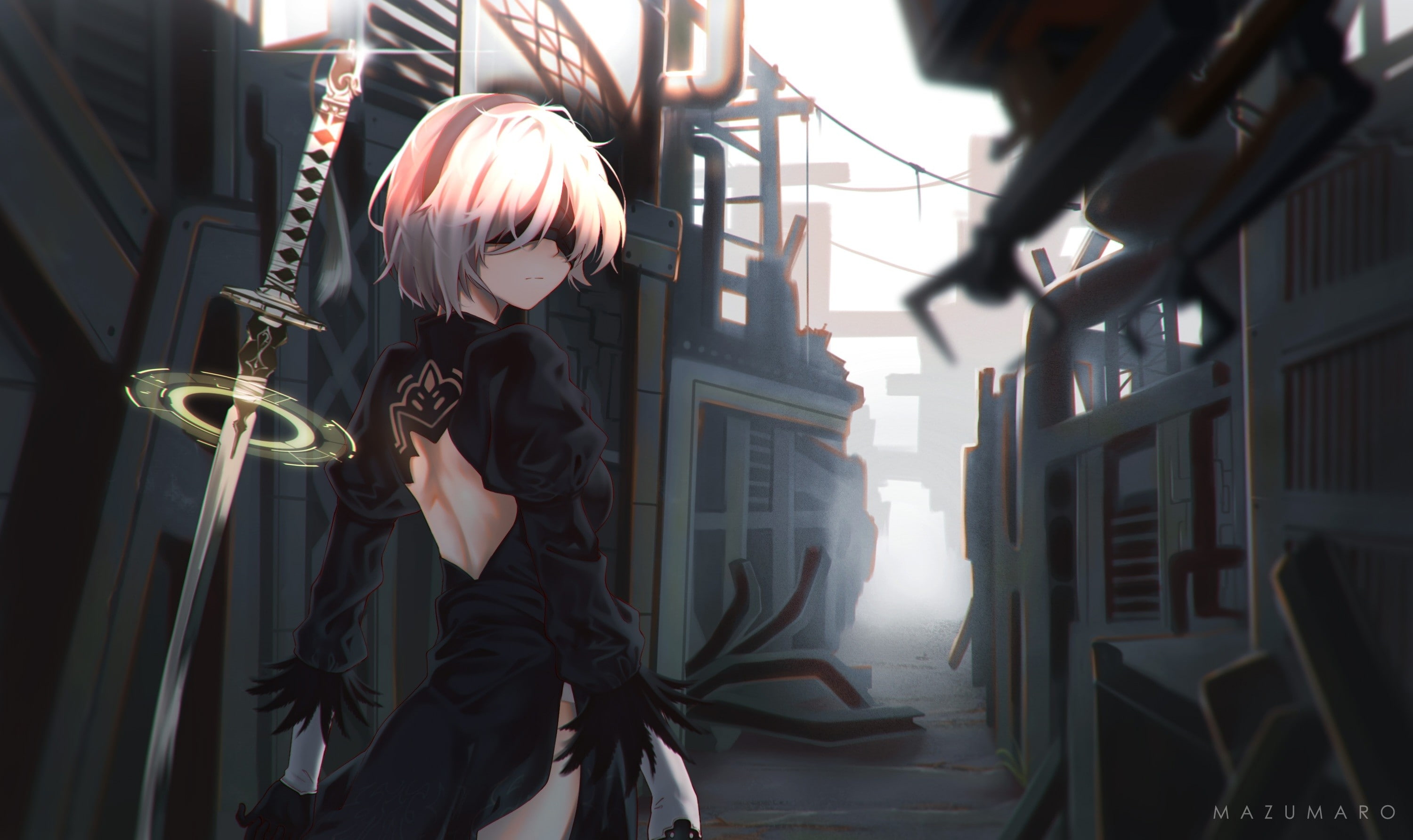 built structure, zero, hairstyle, sword, adult, day, one person, headscarf, outdoors, hijab, real people, Anime, traditional clothing, standing, casual clothing, HD Wallpaper