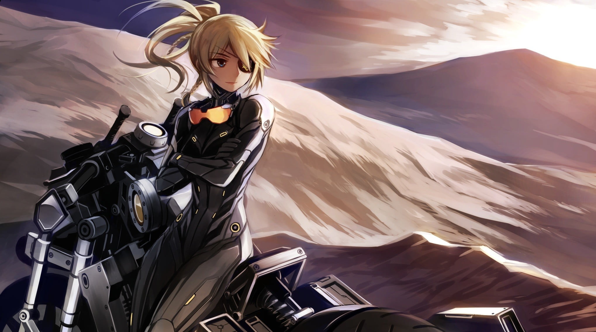 one person, scenics - nature, leisure activity, anime girls, lifestyles, eyepatches, mountain, 1080P, outdoors, transportation, day, women, land vehicle, HD Wallpaper