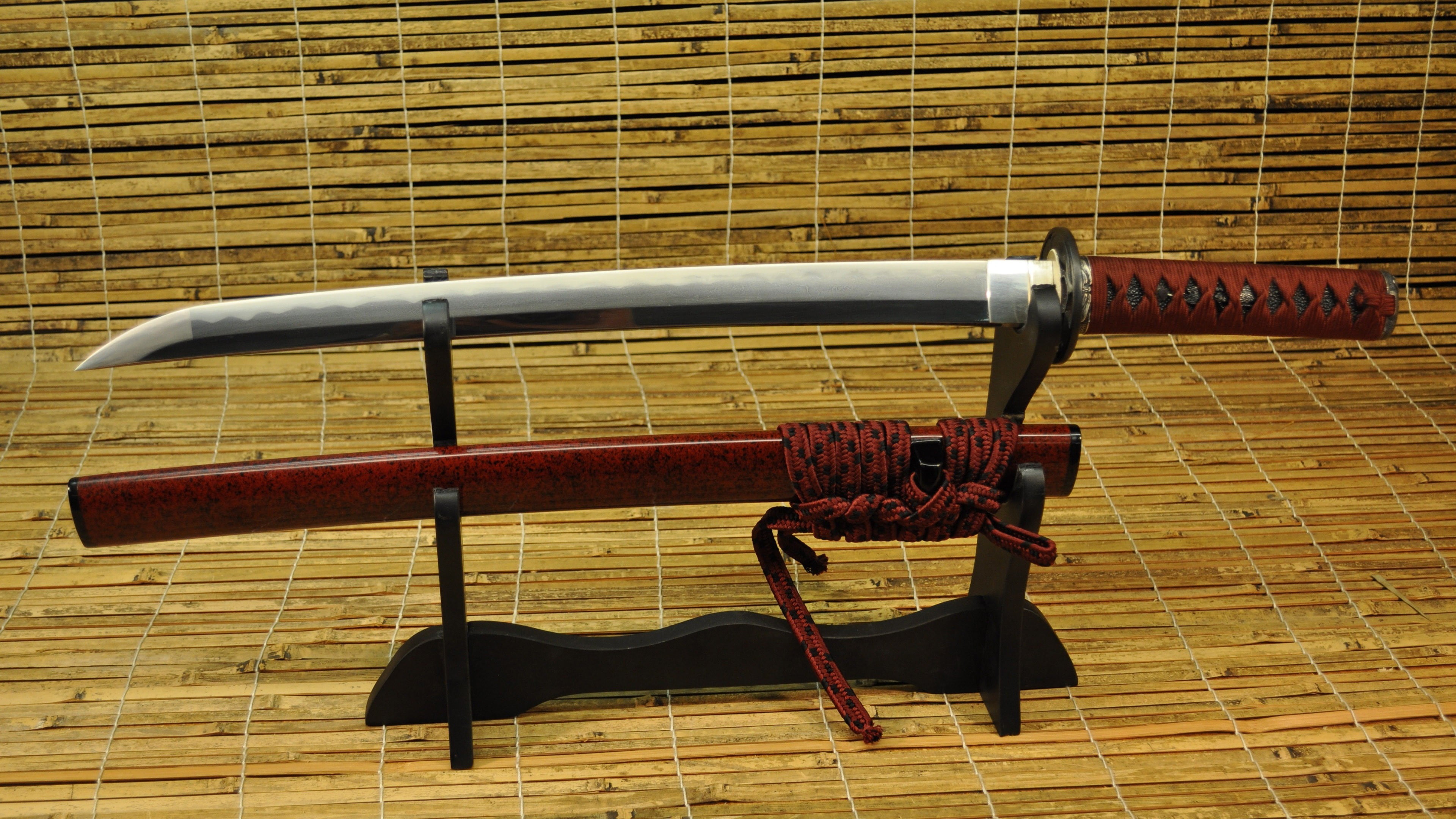 wall - building feature, sword, sunlight, no people, wall, leather, indoors, metal, 4K, Wazikashi, table, absence, architecture, day, hanging, built structure, HD Wallpaper