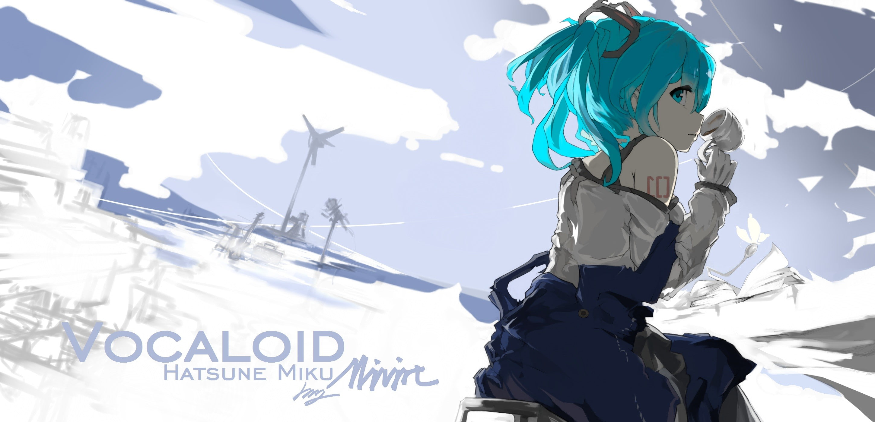one person, twintails, snow, Mivit, low angle view, women, adult, aqua hair, sky, winter sport, nature, standing, aqua eyes, three quarter length, leisure activity, HD Wallpaper