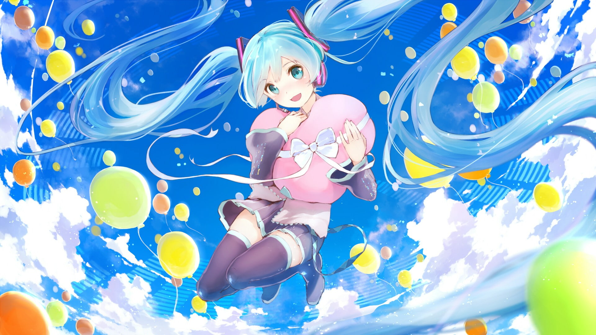 lifestyles, Vocaloid, clothing, aqua hair, sky, digital composite, anime girls, young women, one person, blue, nature, three quarter length, aqua eyes, HD Wallpaper