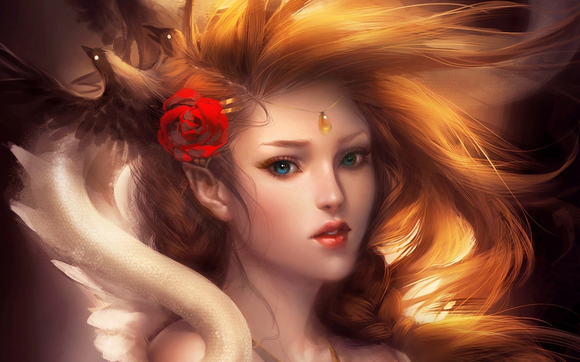 Hair, 1080P, Roses, Paintings, Accessories, Blonde, Beautiful, Girl, Art, HD Wallpaper
