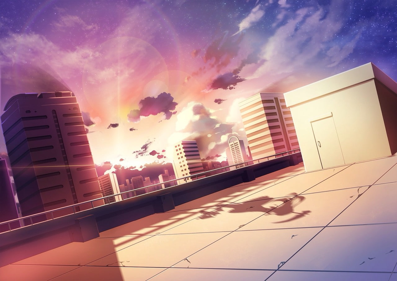 soft shading, rooftops, 720P, skyscraper, sunlight, Shinigami no Baraddo, anime, building, HD Wallpaper