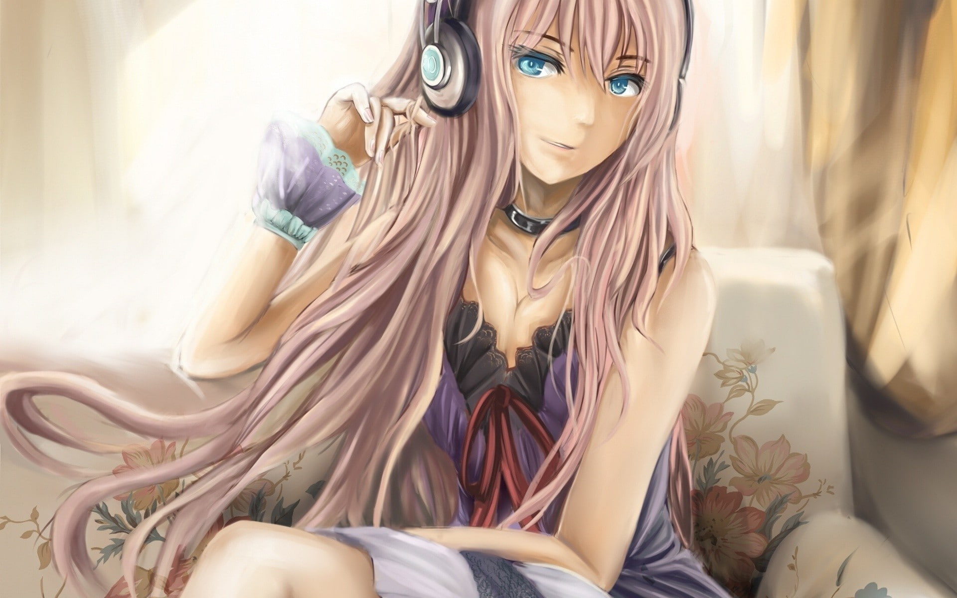 1080P, furniture, representation, sitting, real people, blond hair, young women, young adult, music, hair, vocaloid, people, Megurine Luka, hairstyle, HD Wallpaper