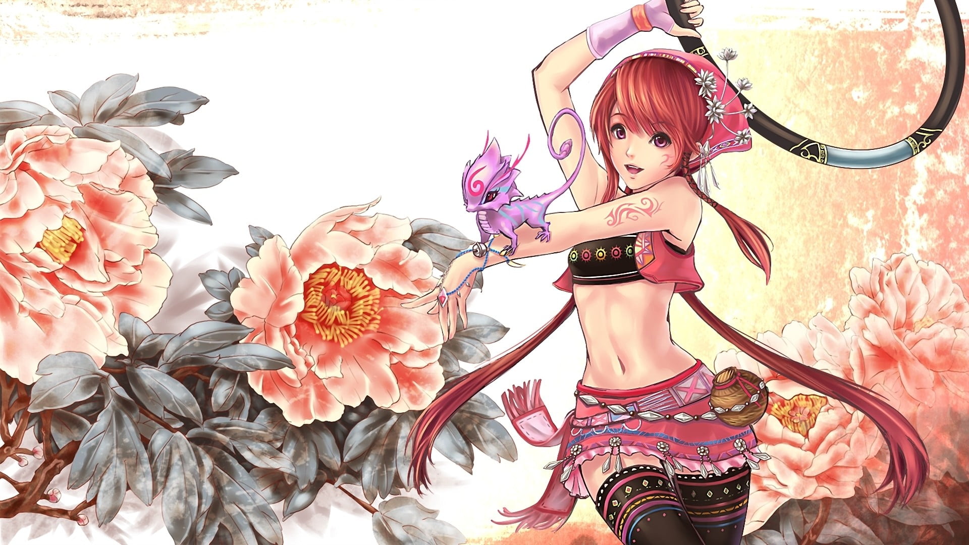 one person, flowers, human representation, clothing, front view, beautiful woman, hairstyle, 1080P, standing, women, young adult, anime girls, three quarter length, HD Wallpaper