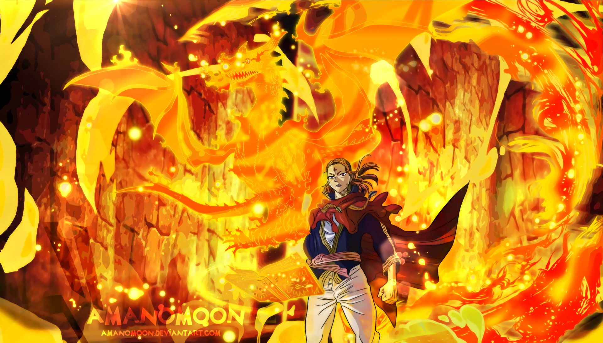 Boy, Fire, Magic, 1080P, Black Clover, Fuegoleon Vermillion, Blonde, Anime, Book, Dragon, HD Wallpaper