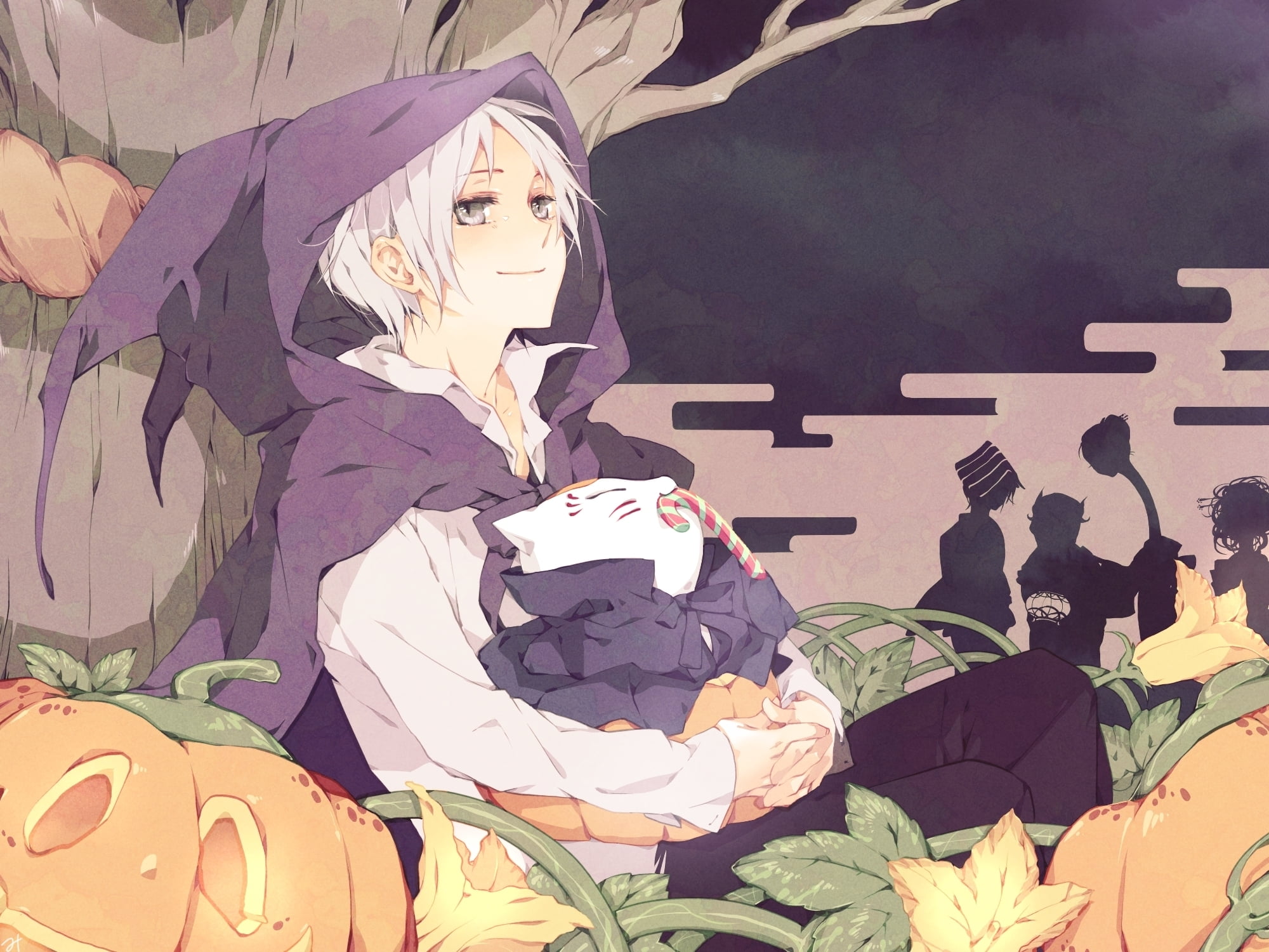 Halloween, lifestyles, U-Sensei, anime, candy, art and craft, Natsume Yuujinchou, occupation, waist up, 1080P, takashi, outdoors, Madara, leisure activity, HD Wallpaper