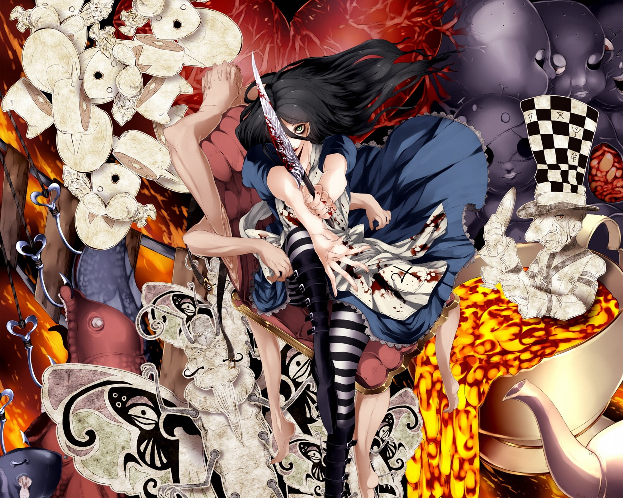 large group of objects, backgrounds, indoors, fashion, anime, Alice, personal Accessory, retail display, Hatter, wonderland, blood, market, decoration, HD Wallpaper