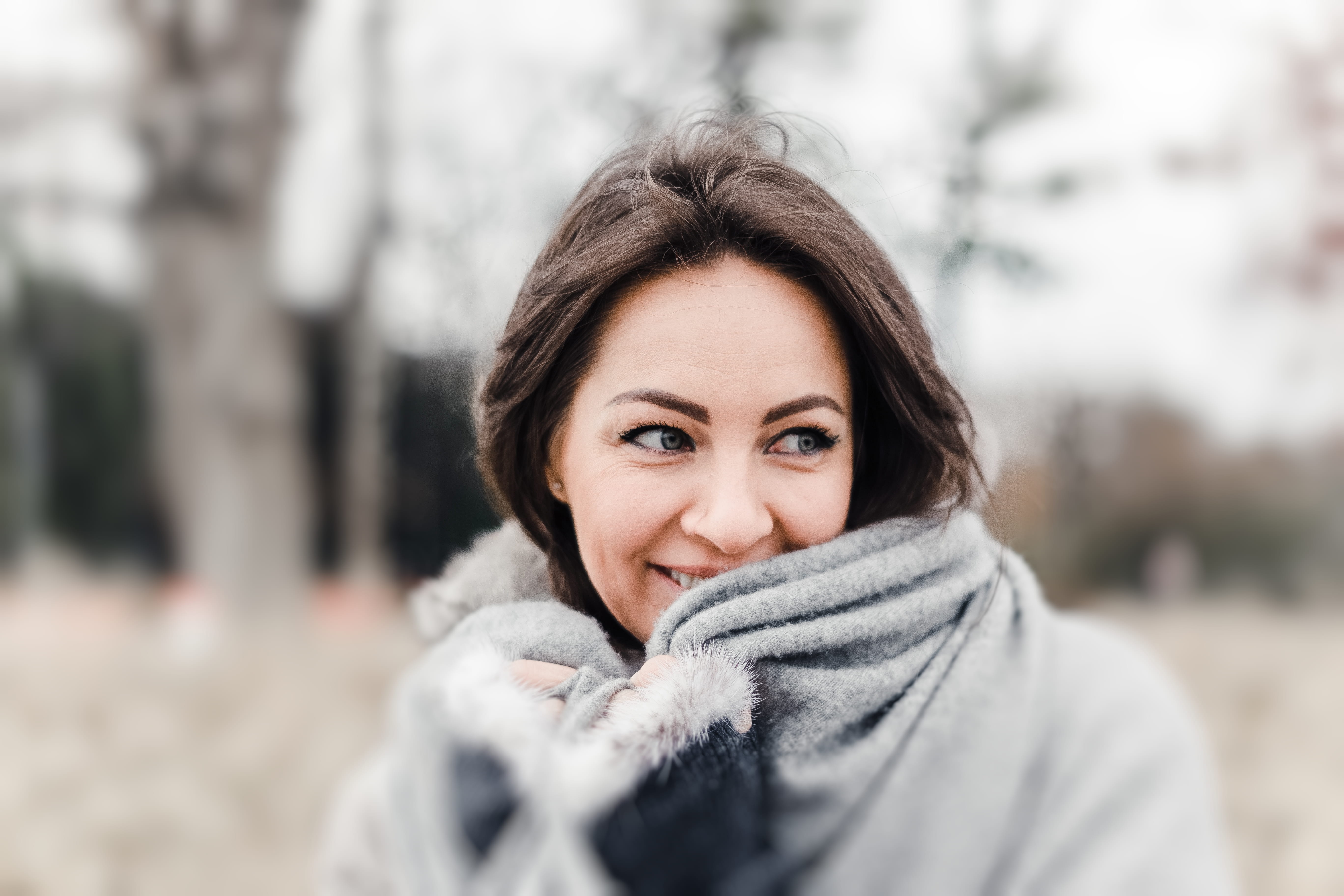 model, photoshoot, winter, skin, daytime, wear, human, smiling, eyes, emotion, young women, style, adult, girl, person, hairstyle, outdoors, sweater, brown hair, HD Wallpaper