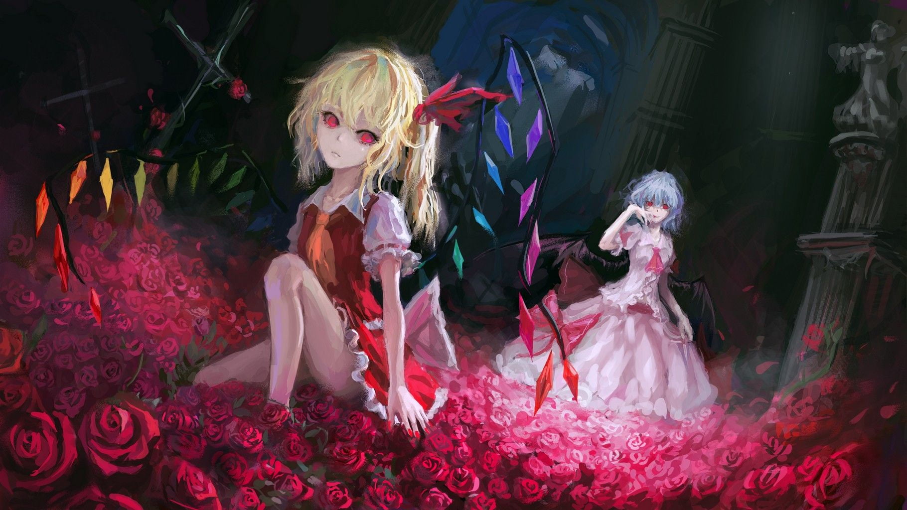 human representation, adult, 720P, representation, indoors, celebration, event, art and craft, costume, Touhou, roses, blonde, real people, women, Flandre Scarlet, HD Wallpaper