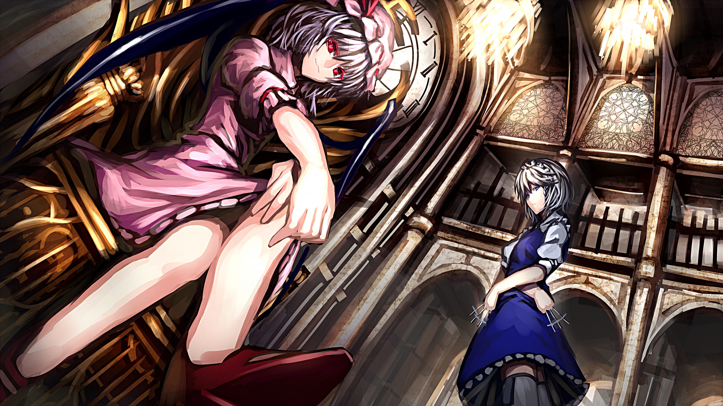 Remilia Scarlet, maid, built structure, Touhou, indoors, anime girls, nature, human limb, dress, day, low angle view, art and craft, creativity, building, HD Wallpaper
