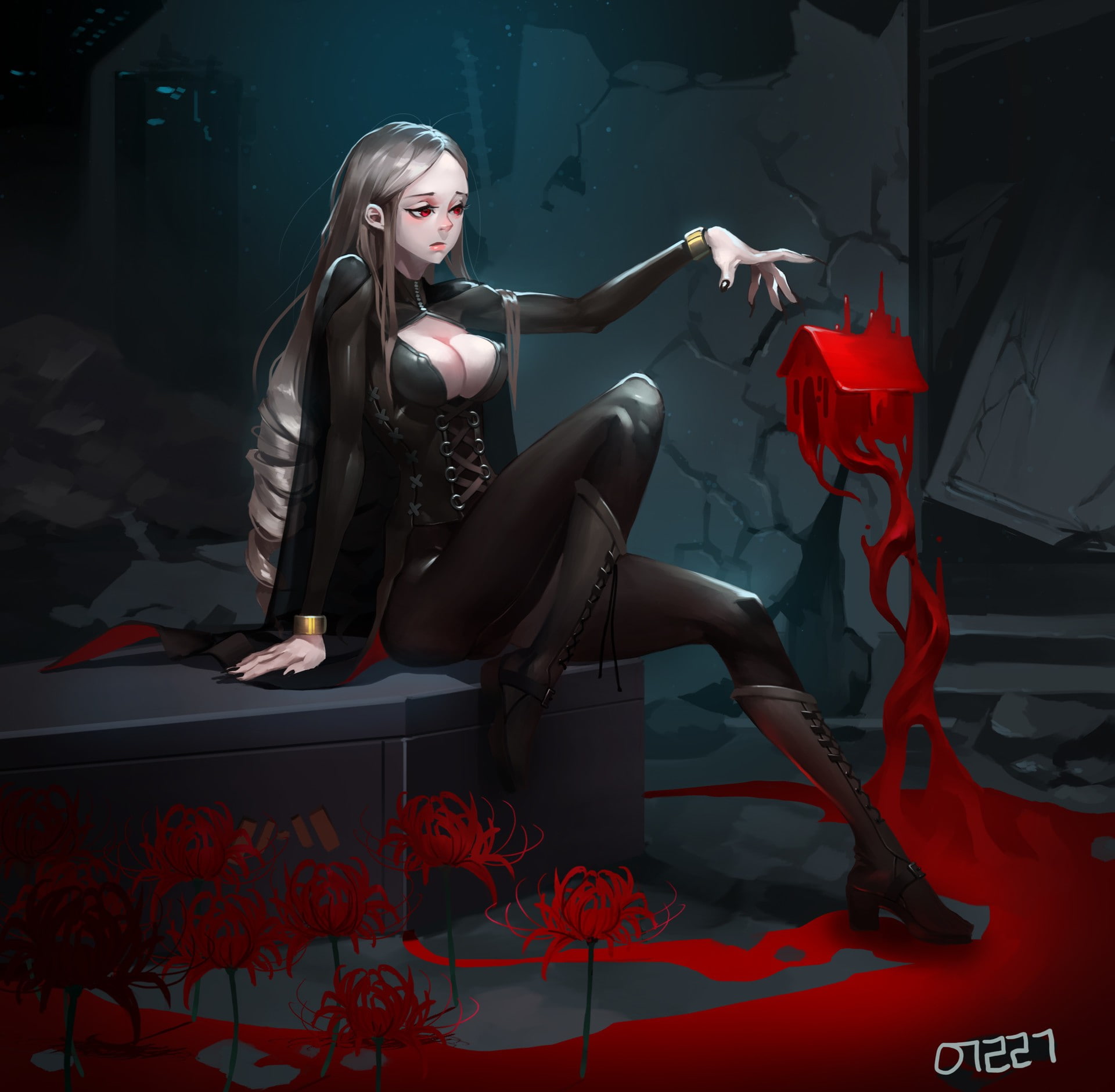 red, lifestyles, magic, full length, blood, hairstyle, real people, beautiful woman, beauty, clothing, blond hair, women, 1080P, young women, portrait, HD Wallpaper
