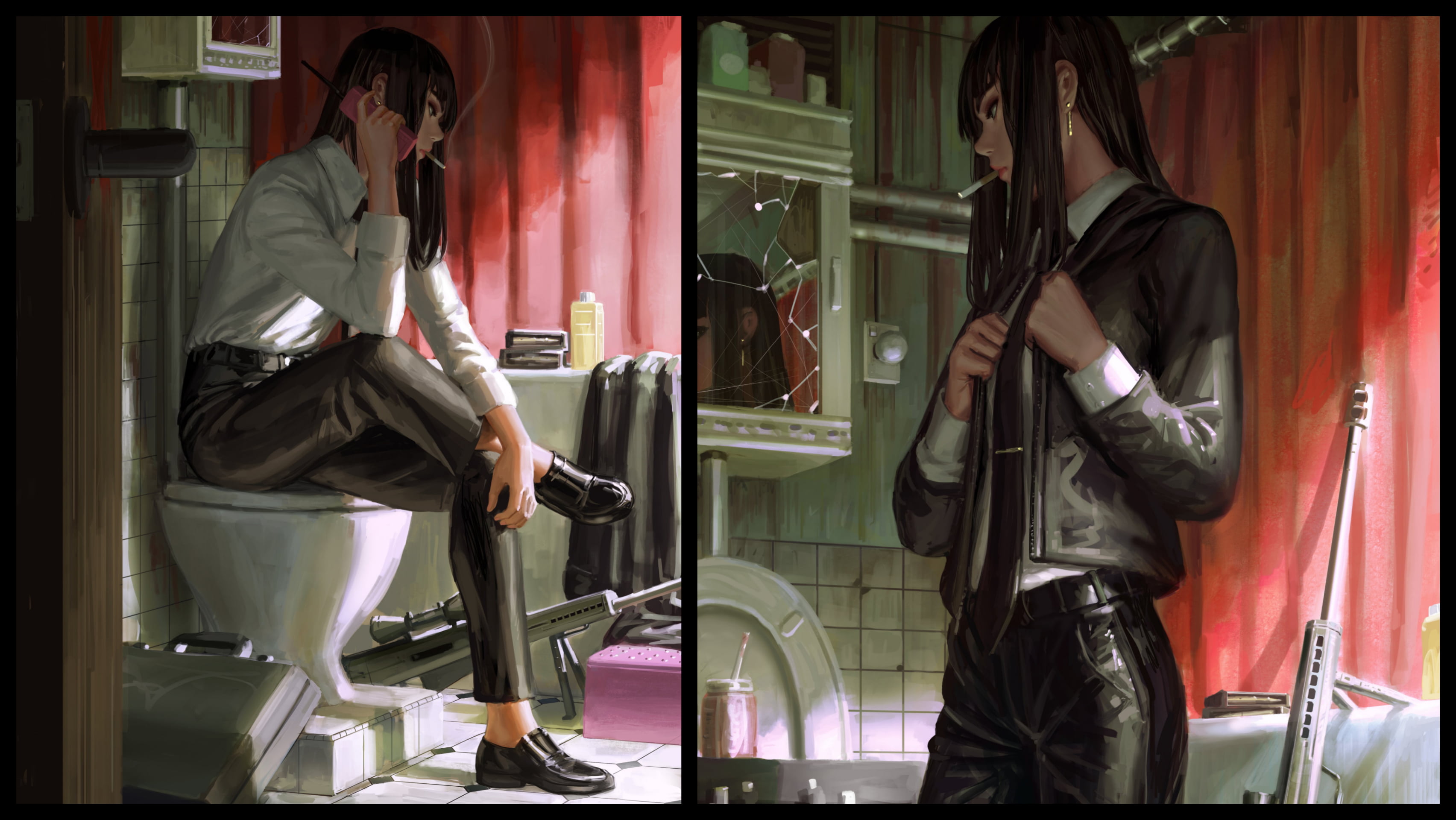 original characters, 2K, Bad guys, anime girls, GUWEIZ, HD Wallpaper