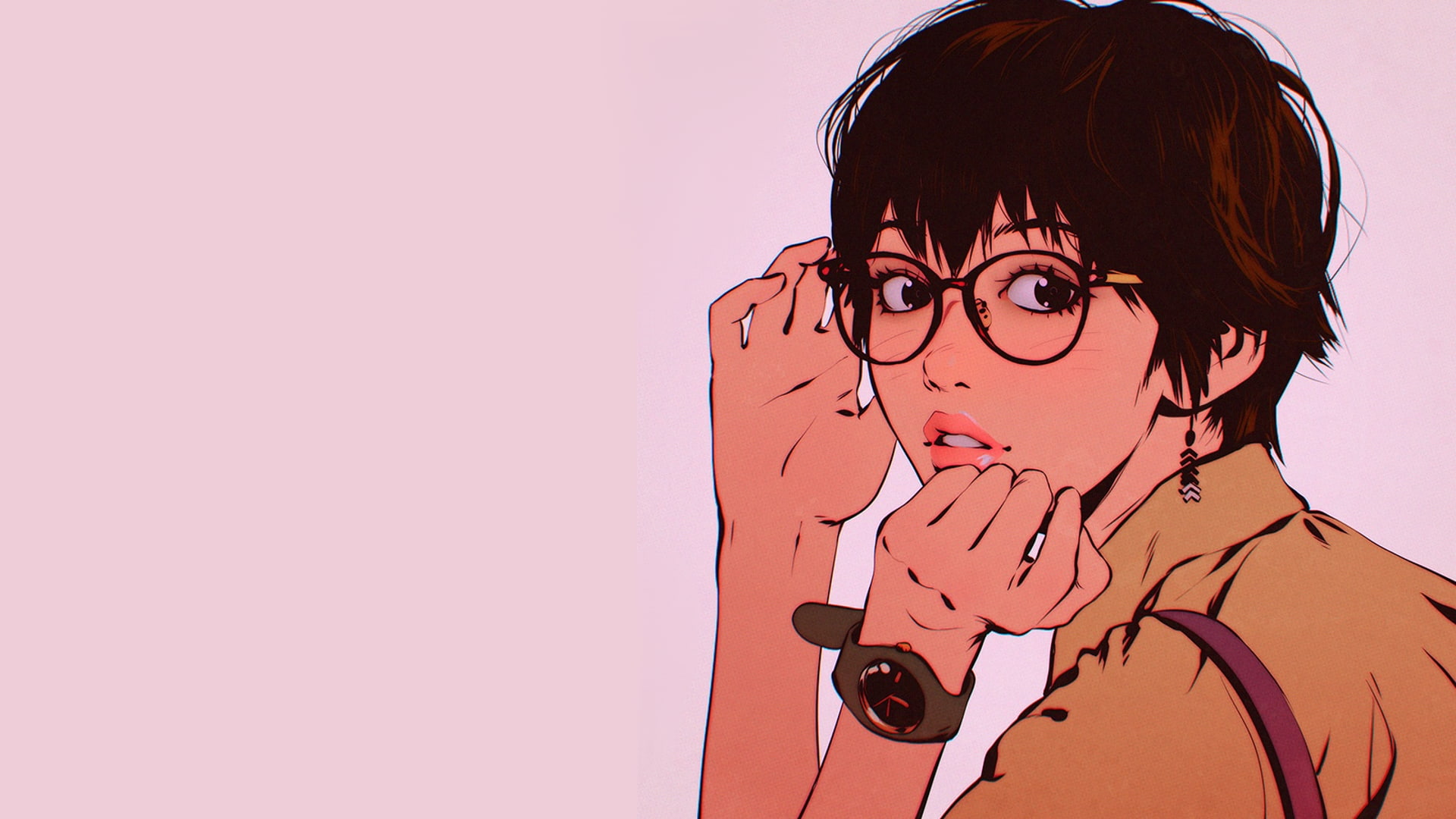 fantasy art, glasses, copy space, one person, contemplation, eyeglasses, original characters, adult, studio shot, 1080P, young adult, portrait, short hair, HD Wallpaper