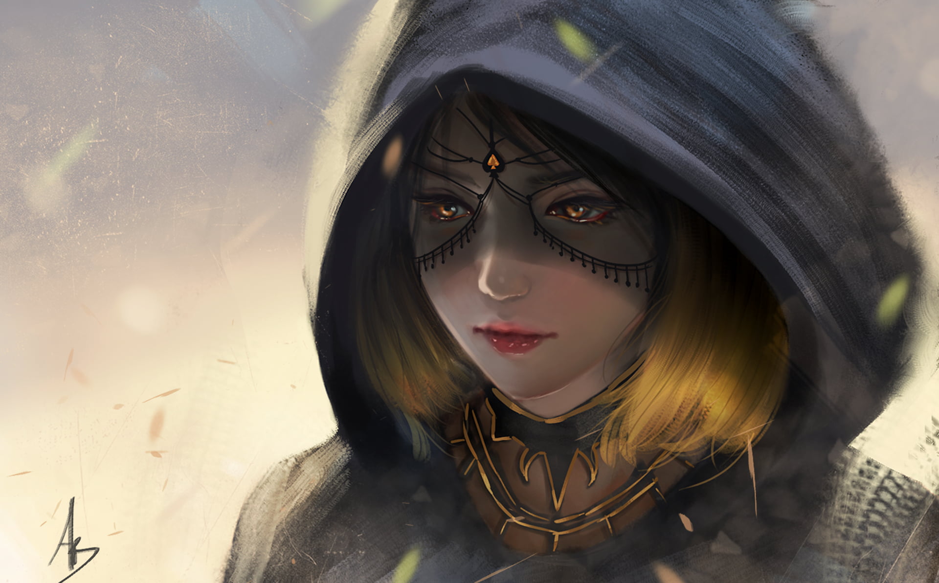 makeup, blonde, fantasy girl, 1080P, fantasy art, GUWEIZ, hoods, women, HD Wallpaper