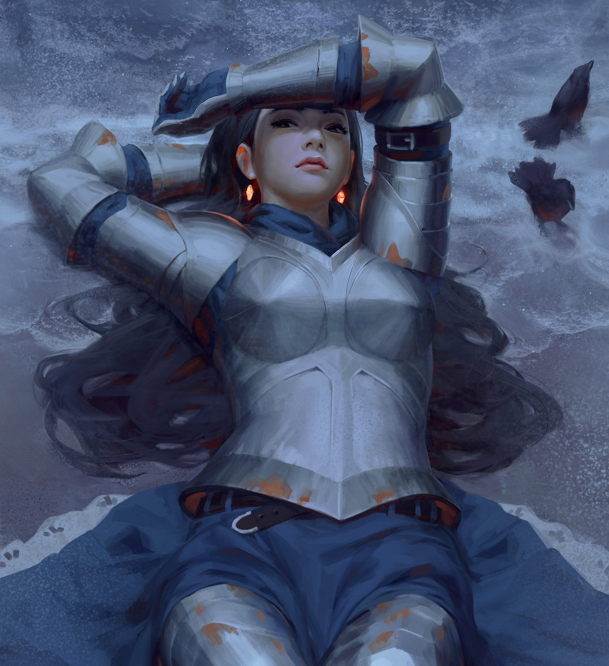 digital art, armor, knight, 1080P, artwork, drawing, GUWEIZ, Phone HD Wallpaper