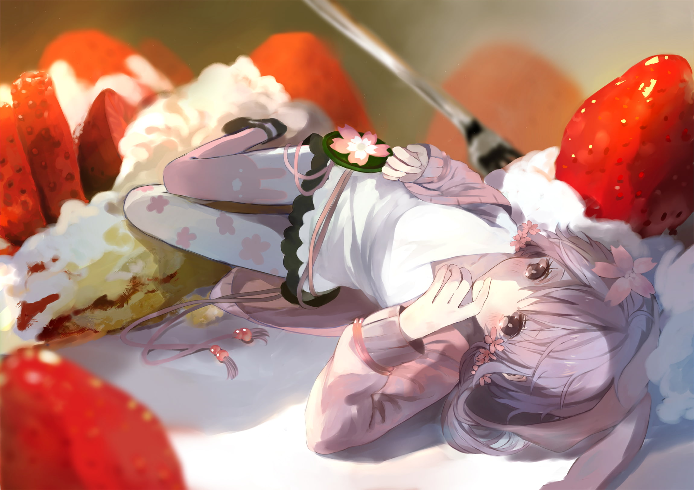 1080P, Yuzuki Yukari, strawberries, Vocaloid, HD Wallpaper