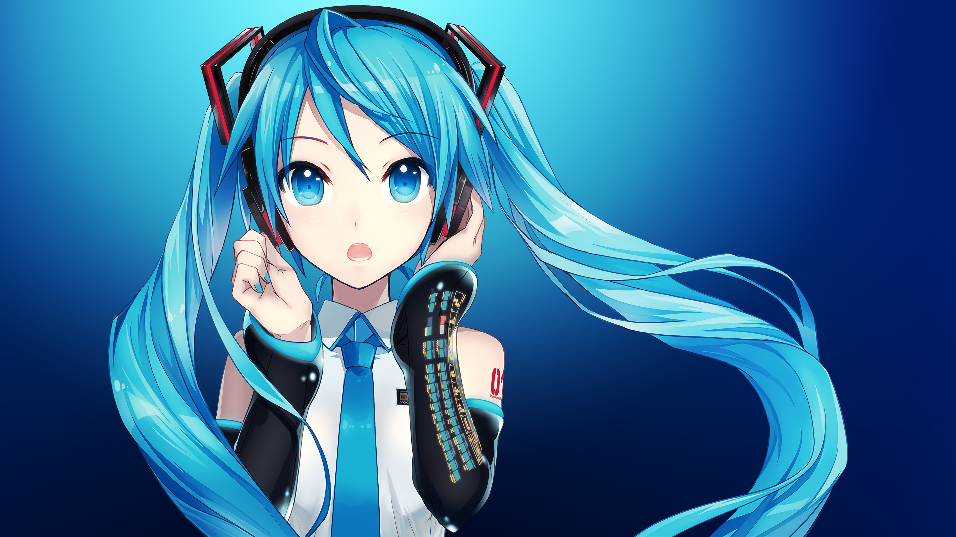 anime, anime girls, blue, artwork, 4K, digital art, simple background, Hatsune Miku, Vocaloid, HD Wallpaper