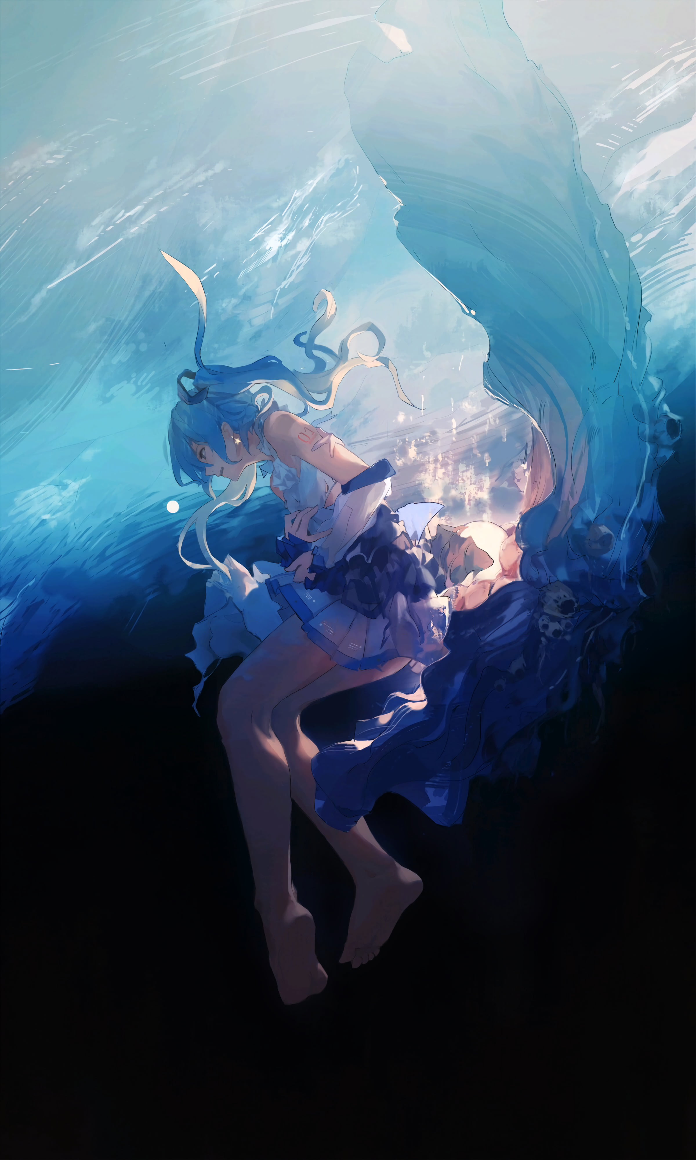 Vocaloid, Hatsune Miku, anime, blue, 4K, vertical, Phone HD Wallpaper