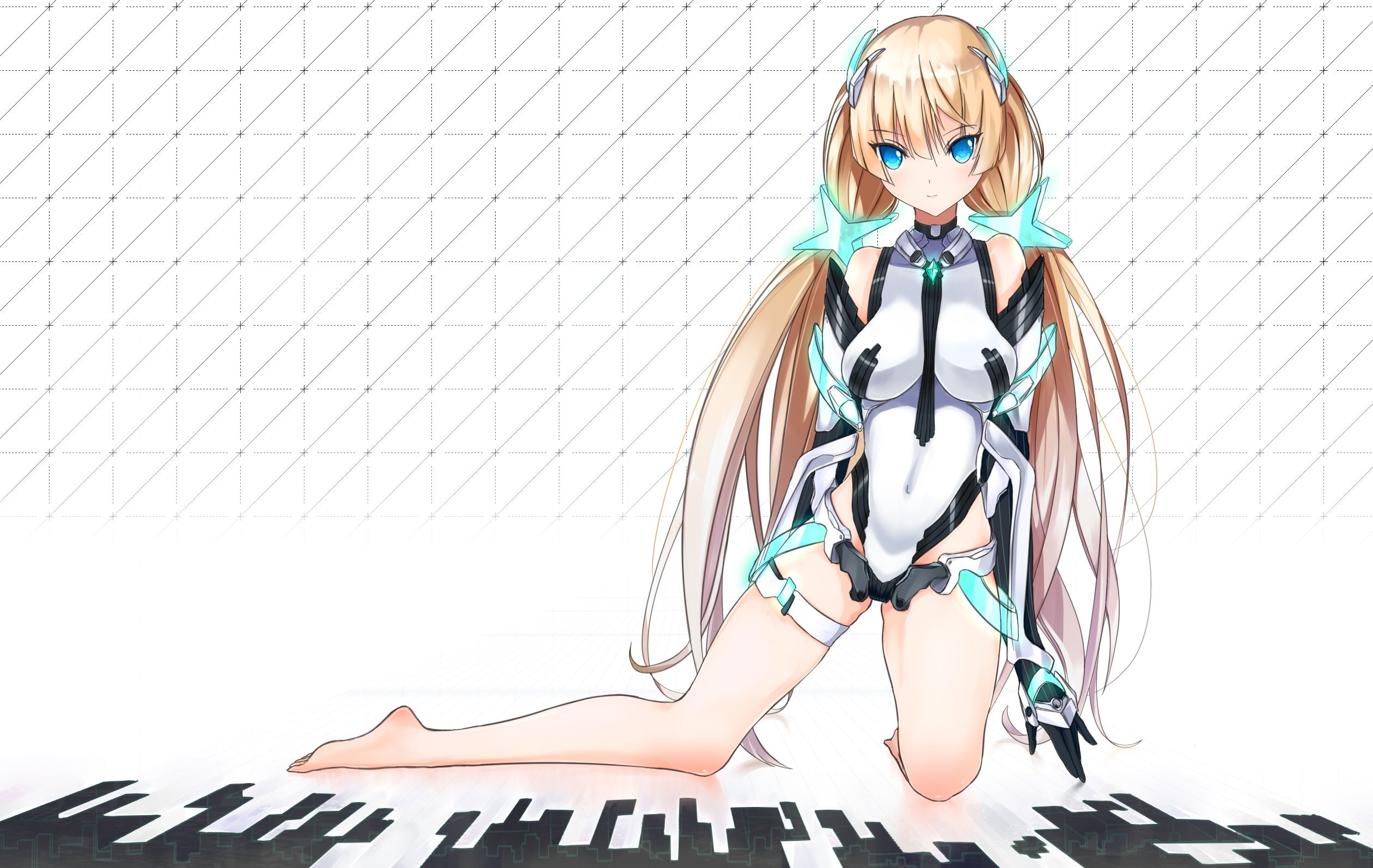blue, tagme, 1080P, expelled, angela, from, hair, (artist), blonde, paradise, bodysuit, eyes, balzac, barefoot, HD Wallpaper