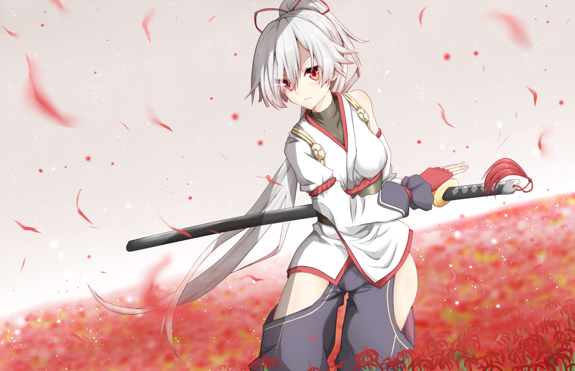 long, katana, order, grand, sword, weapon, white, red, (artist), ponytail, hair, flowers, gozen, eyes, fate, konachan, tagme, 1080P, com, 252810, (series), HD Wallpaper