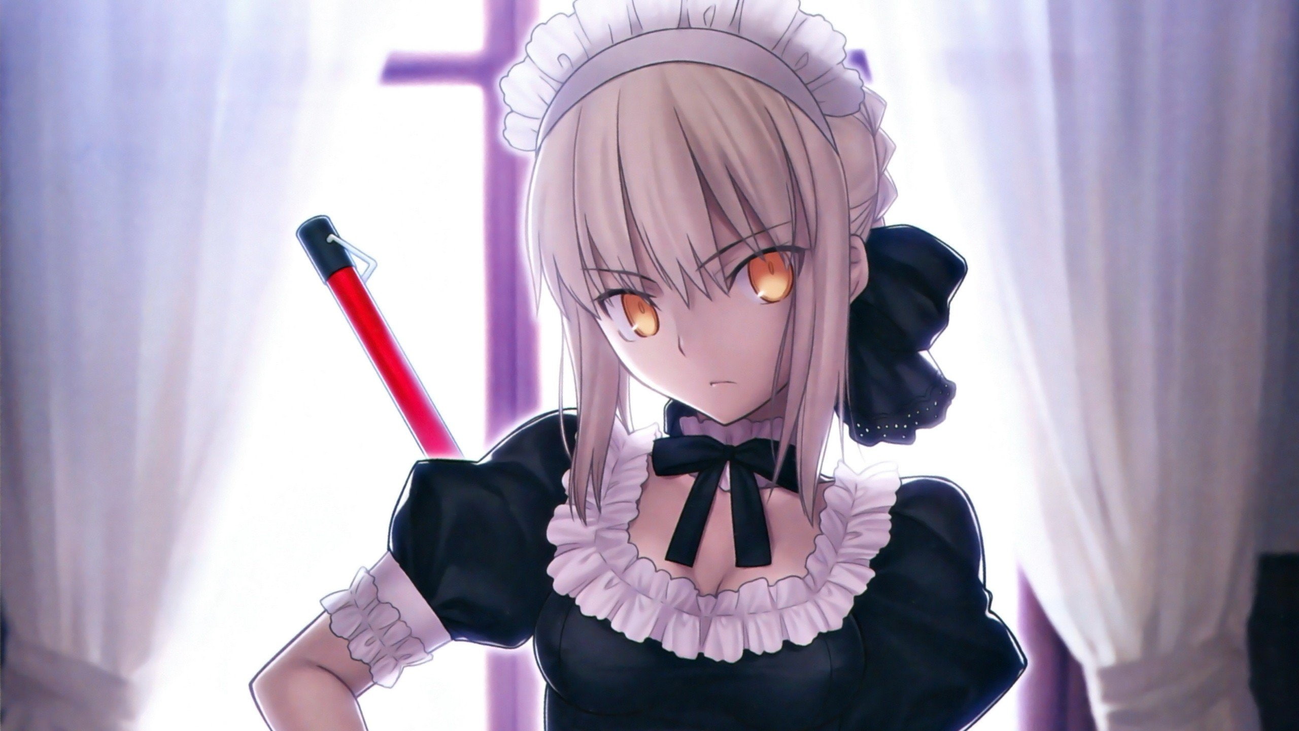 bows, ornaments, night, games, type moon, ribbons, band, hair, series, takashi, alter, eyes, video, yellow, bun, girls, short, saber, black, maids, novels, HD Wallpaper