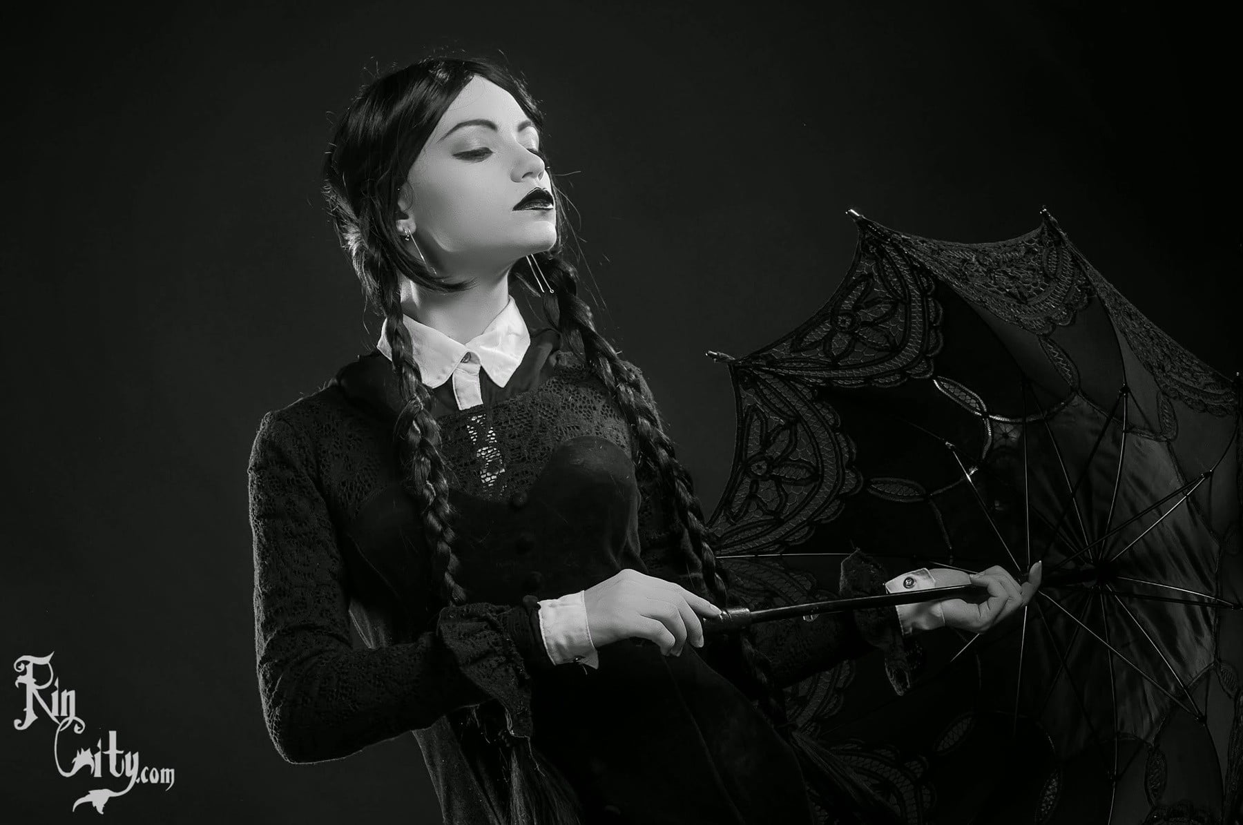 real people, wednesday addams, long, monochrome, adult, young adult, clothing, beautiful woman, 720P, Katrina Wilkinson, arts culture and entertainment, HD Wallpaper