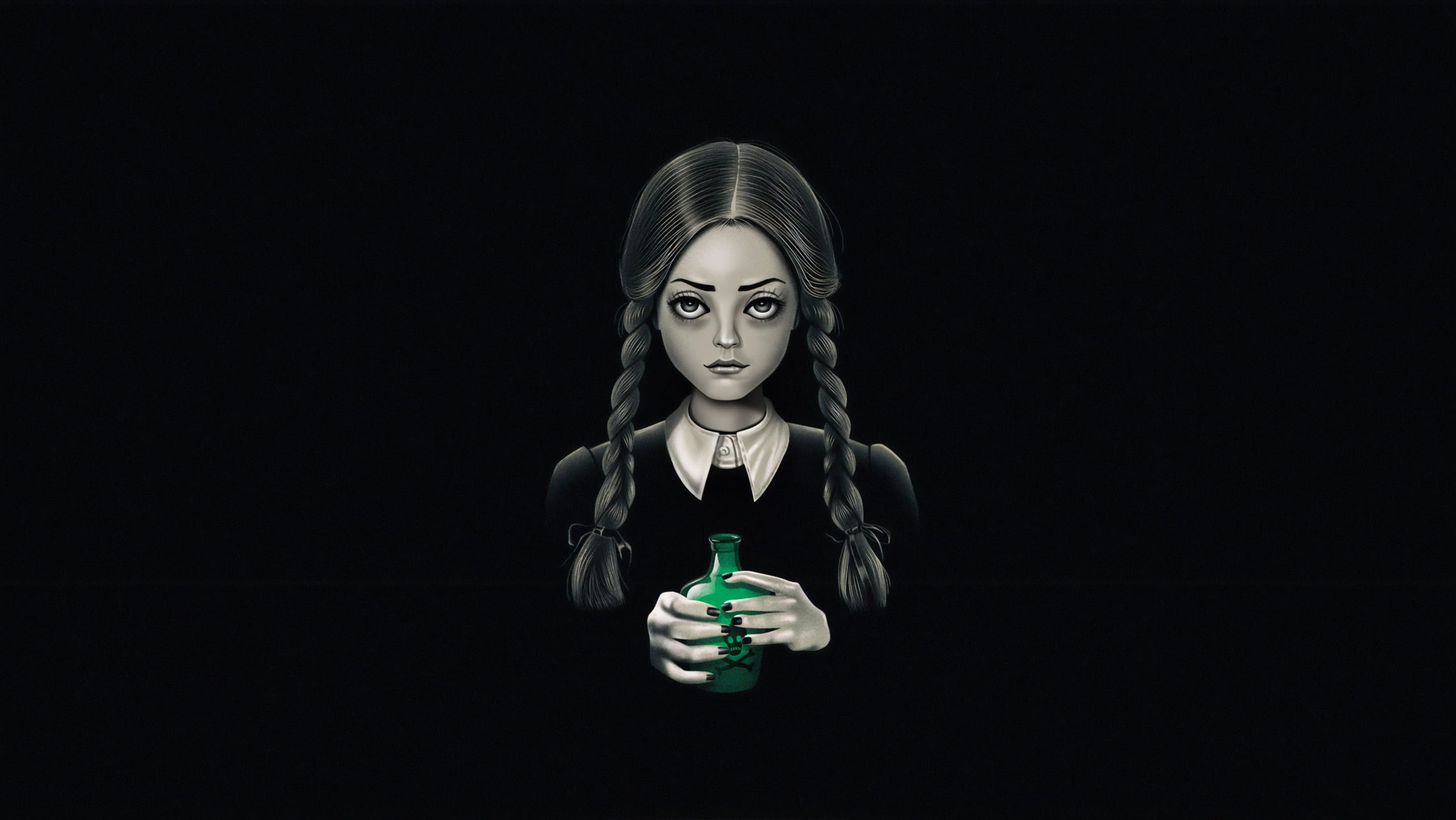 Wednesday Addams, Braid, Gothic, 1080P, Potion, Dark, HD Wallpaper