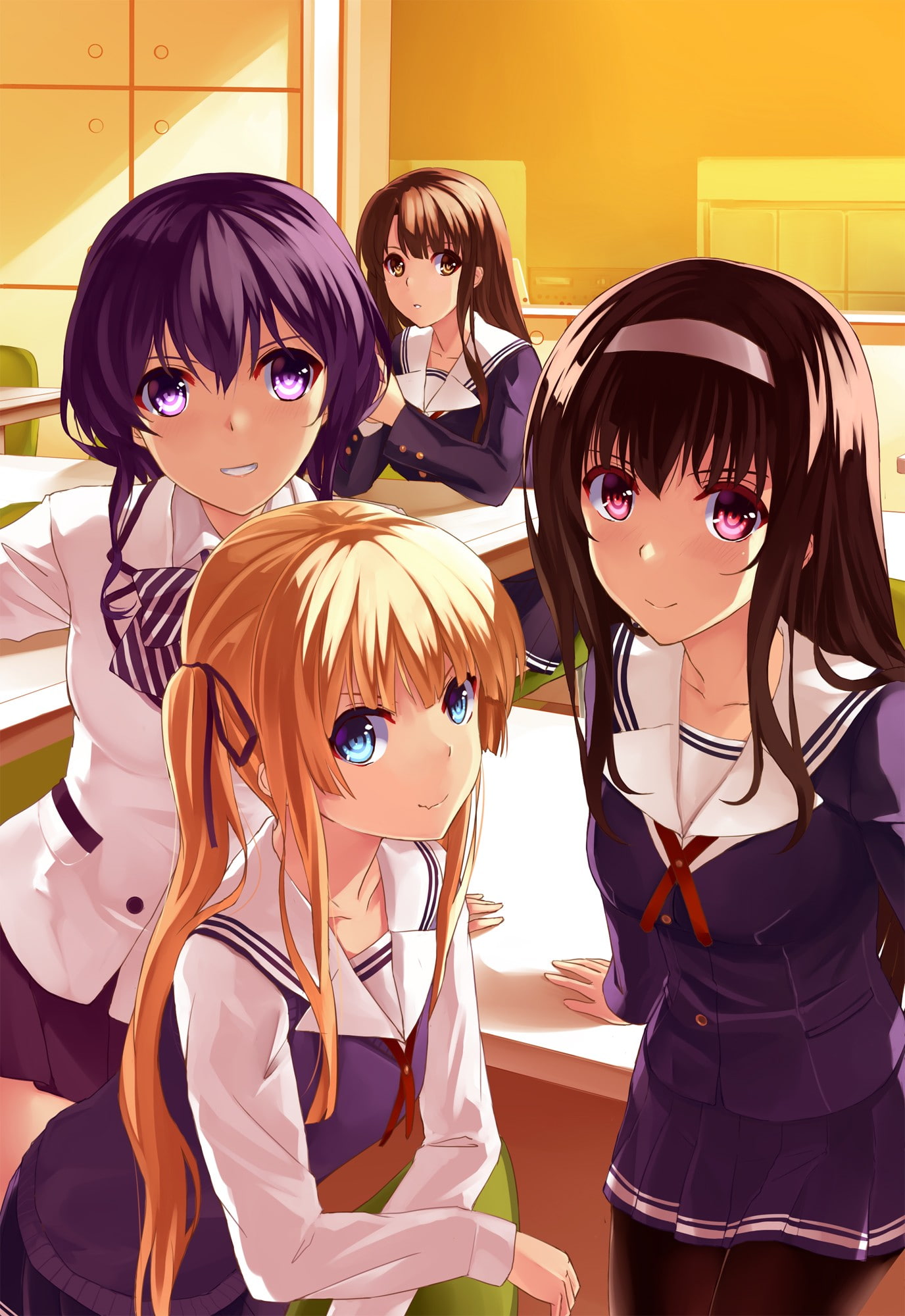 males, Kasumigaoka Utaha, anime girls, looking at camera, child, Sawamura Eriri Spencer, Megumi Katou, women, innocence, teenager, portrait, indoors, boys, Phone HD Wallpaper