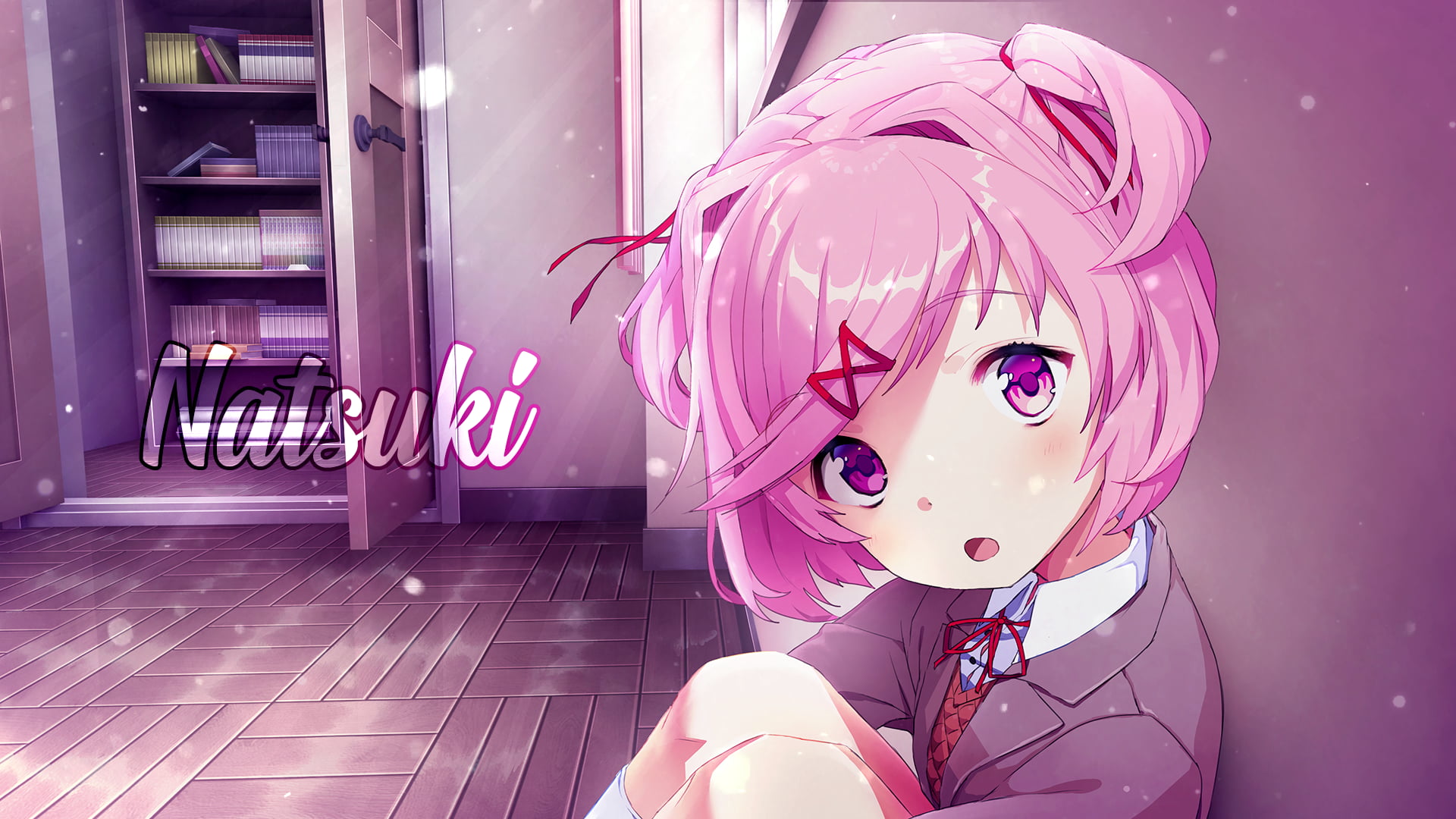 Doki Doki Literature Club, novel, pink hair, 1080P, DDLC, Natsuki (Doki Doki Literature Club), HD Wallpaper