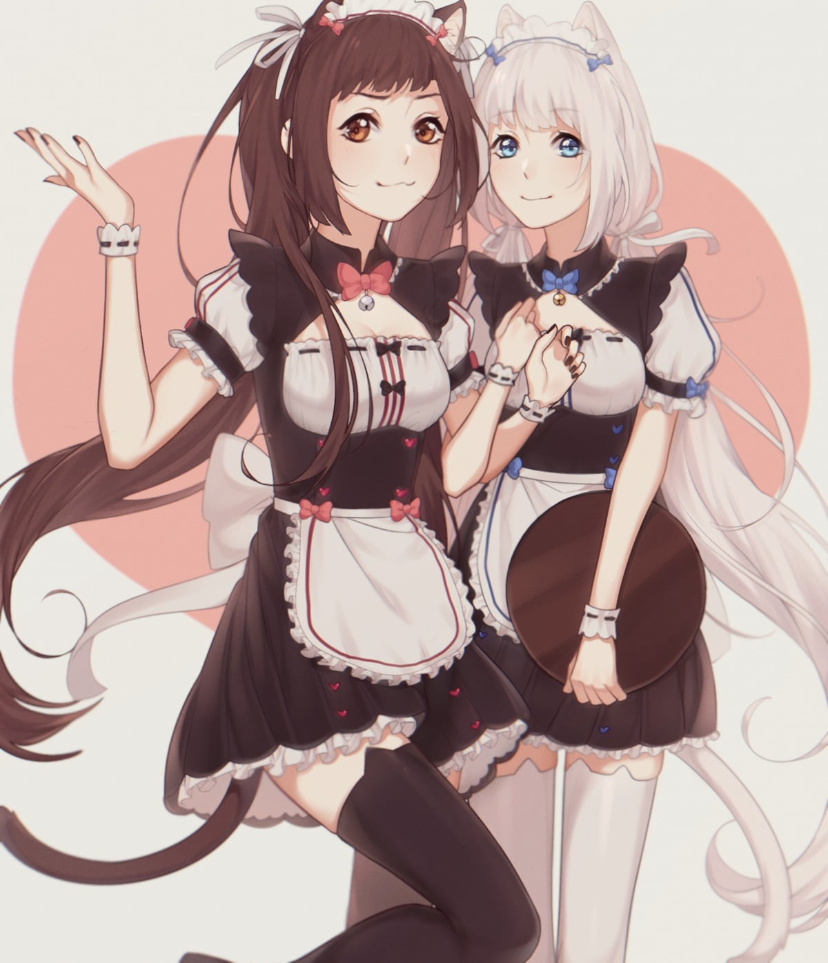 neko ears, Vanilla (Nekopara), portrait, digital composite, Chocolat (Nekopara), cat girl, beauty, women, hairstyle, 720P, young women, nekomimi, standing, Phone HD Wallpaper