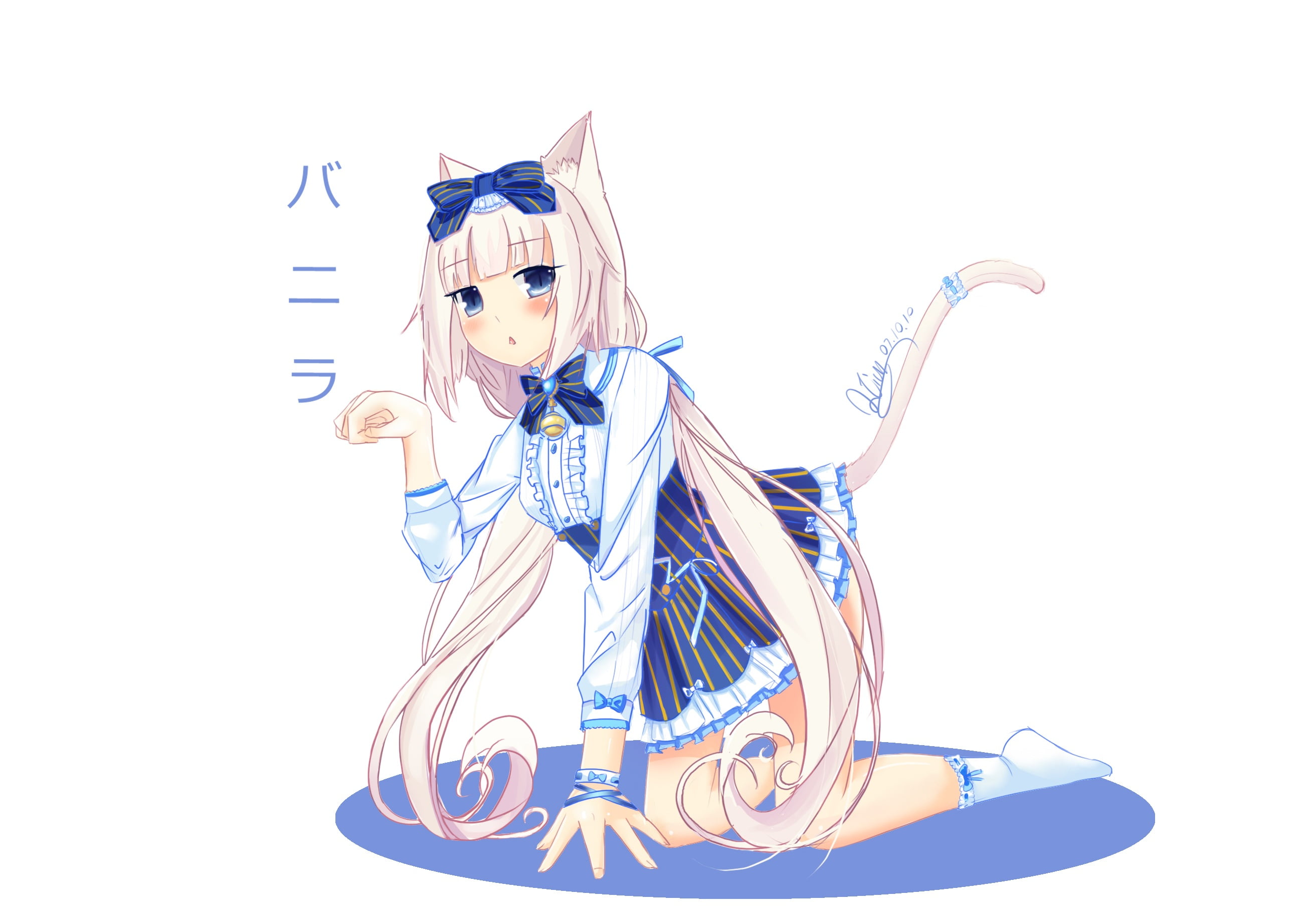 Girl, Nekopara, Vanilla (Nekopara), Blush, 2K, White Hair, Anime, Animal Ears, Blue Eyes, HD Wallpaper