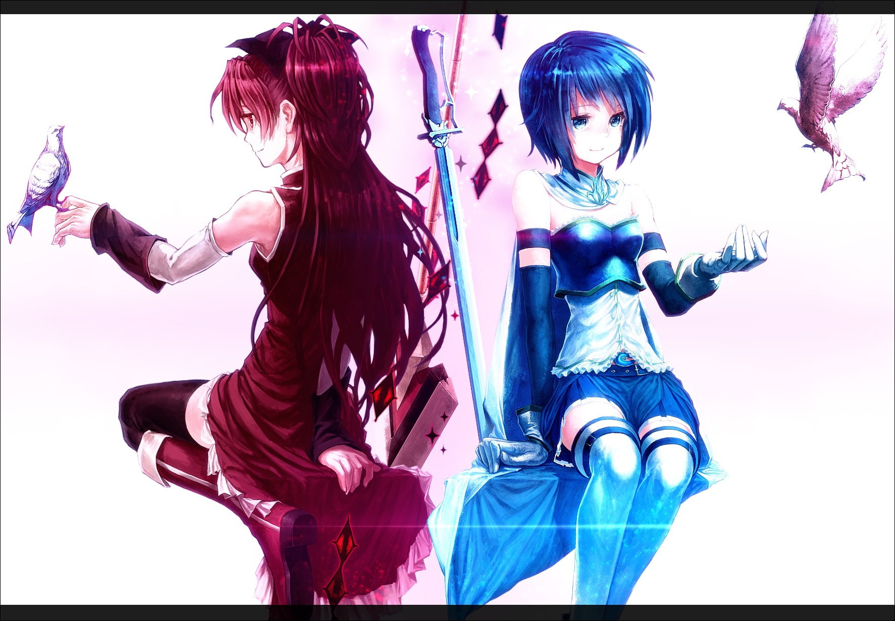 madoka, Mahou Shoujo Madoka Magica, 720P, sakura, shoujo, x, aircraft, moe, hd, wal, magica, mahou, thighhighs, sayaka, anime, concepts, concept, miki, HD Wallpaper