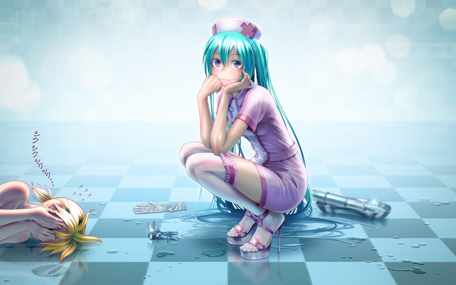 thighhighs, kagamine, vocaloid, len, miku, takouji, nurse, hatsune, 1080P, HD Wallpaper