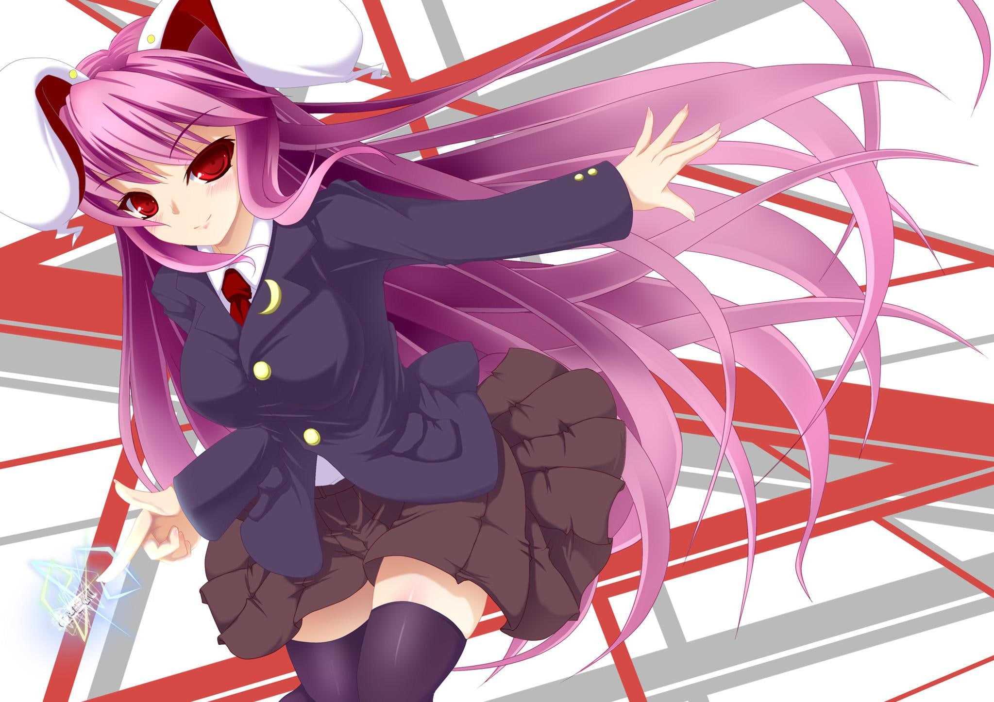 reisen, touhou, seifuku, animal ears, necktie, 1080P, udongein, purple hair, inaba, black thighhighs, thighhighs, HD Wallpaper