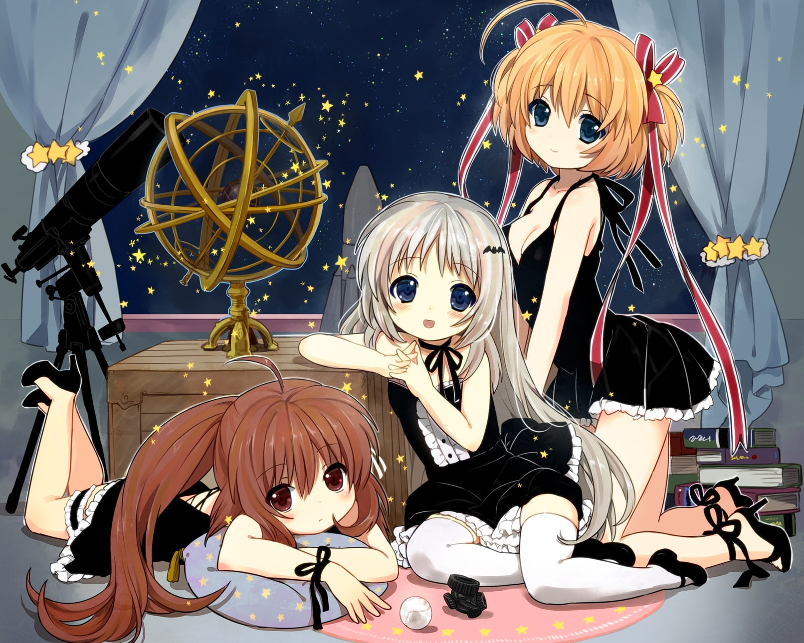 rin, busters, girls, stars, jamijami, kudryavka, natsume, noumi, komari, dress, 720P, kamikita, thighhighs, HD Wallpaper