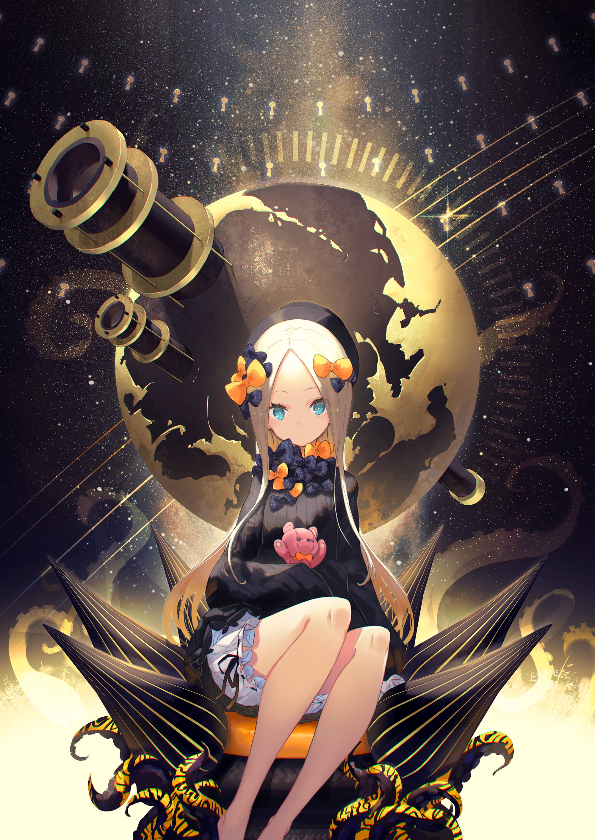 Abigail Williams (Fate/Grand Order), anime girls, Fate/Grand Order, blue eyes, anime, legs, 2K, blonde, Phone HD Wallpaper
