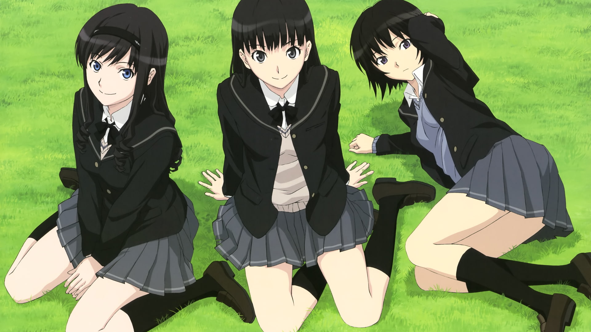 skirts, blue, haruka, knee, 1080P, tsukasa, amagami, nanasaki, ayatsuji, girls, anime, eyes, morishima, socks, HD Wallpaper