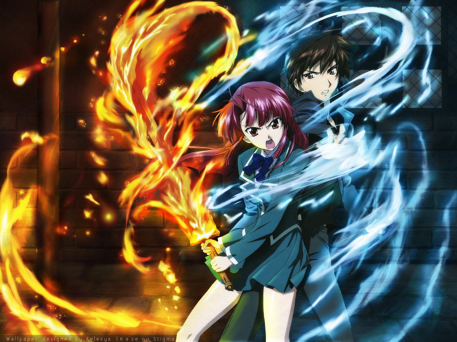 kaze, stigma, 720P, kannagi, ayano, eyes, yagami, brown, seifuku, kazuma, fire, HD Wallpaper