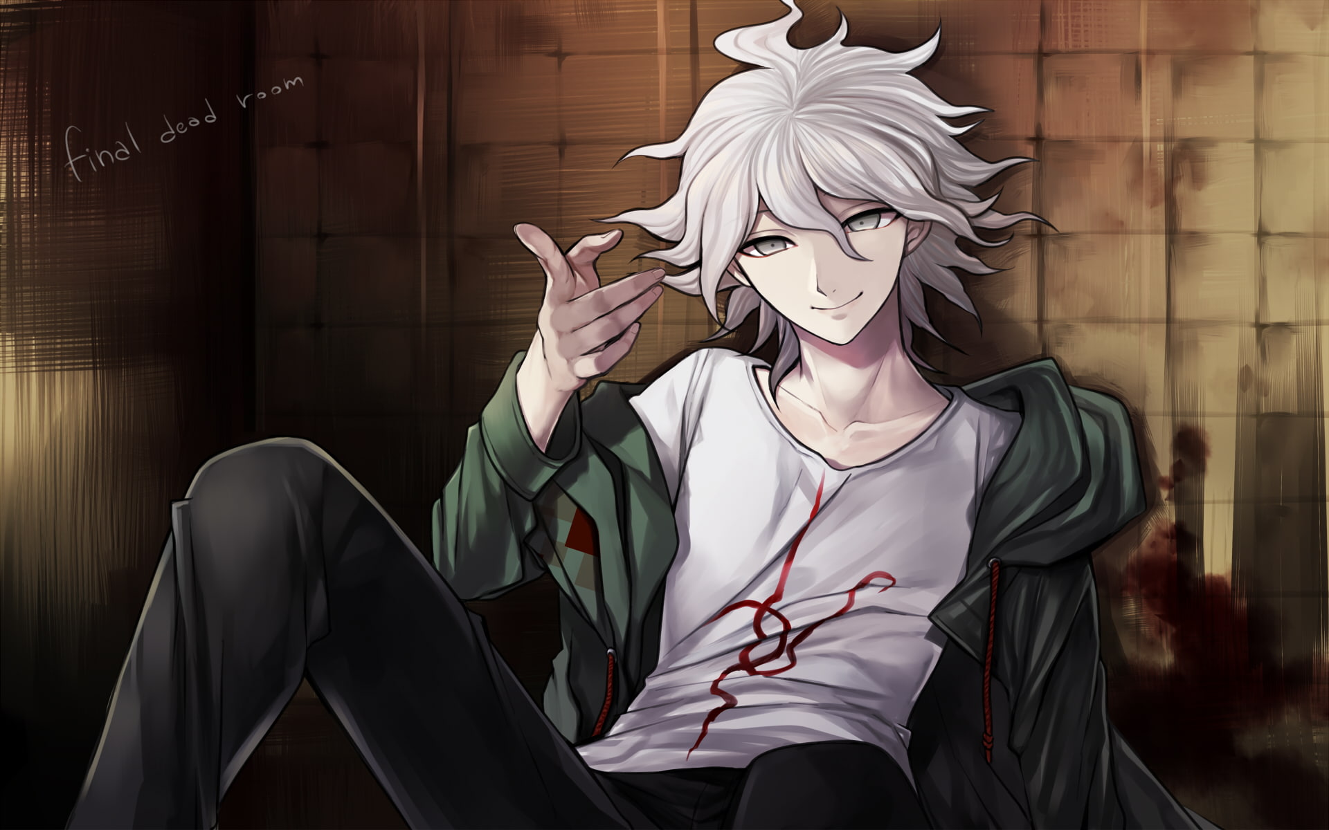 blood, hair, eyes, gray, harano, nagito, komaeda, short, dangan ronpa, 1080P, HD Wallpaper