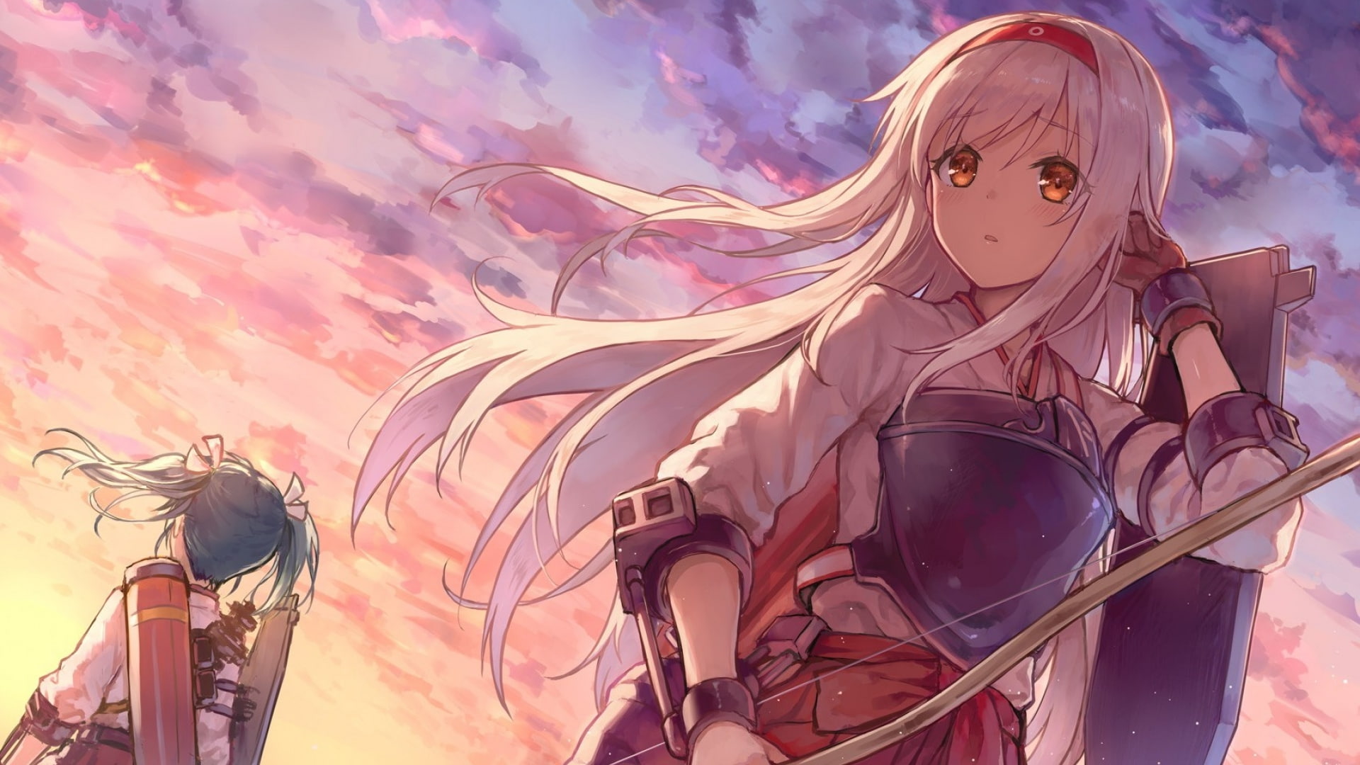 creativity, low angle view, outdoors, cloud - sky, 1080P, women, Zuikaku (KanColle), real people, Shoukaku (KanColle), day, architecture, human representation, HD Wallpaper